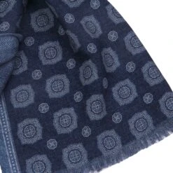 Blue Medallion/Herringbone Reversible Wool Scarf - Paolo Albizzati 6 Blue Medallion/Herringbone Reversible Wool Scarf - Paolo Albizzati -ETON Store PAOLO ALBIZZATI BOUTIQUE JACQUES SC2087 1 2
