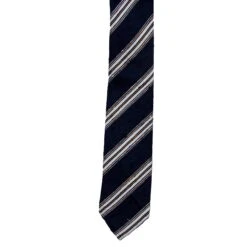 Navy Striped Silk Bouclé Untipped Tie - Paolo Albizzati