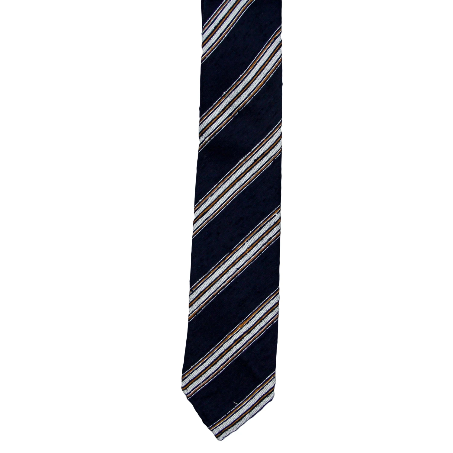 Navy Striped Silk Bouclé Untipped Tie - Paolo Albizzati 3 Navy Striped Silk Bouclé Untipped Tie - Paolo Albizzati