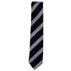 Navy Striped Silk Bouclé Untipped Tie - Paolo Albizzati 7 Navy Striped Silk Bouclé Untipped Tie - Paolo Albizzati -ETON Store PAOLO ALBIZZATI P7077 01 2