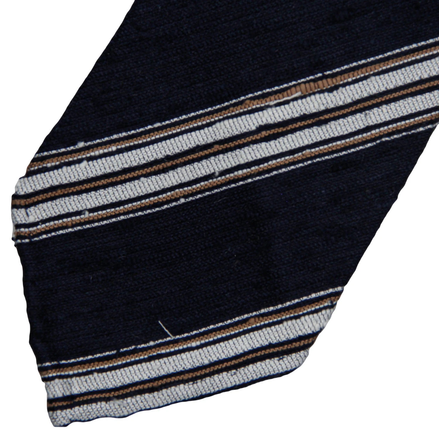 Navy Striped Silk Bouclé Untipped Tie - Paolo Albizzati 4 Navy Striped Silk Bouclé Untipped Tie - Paolo Albizzati - Image 2