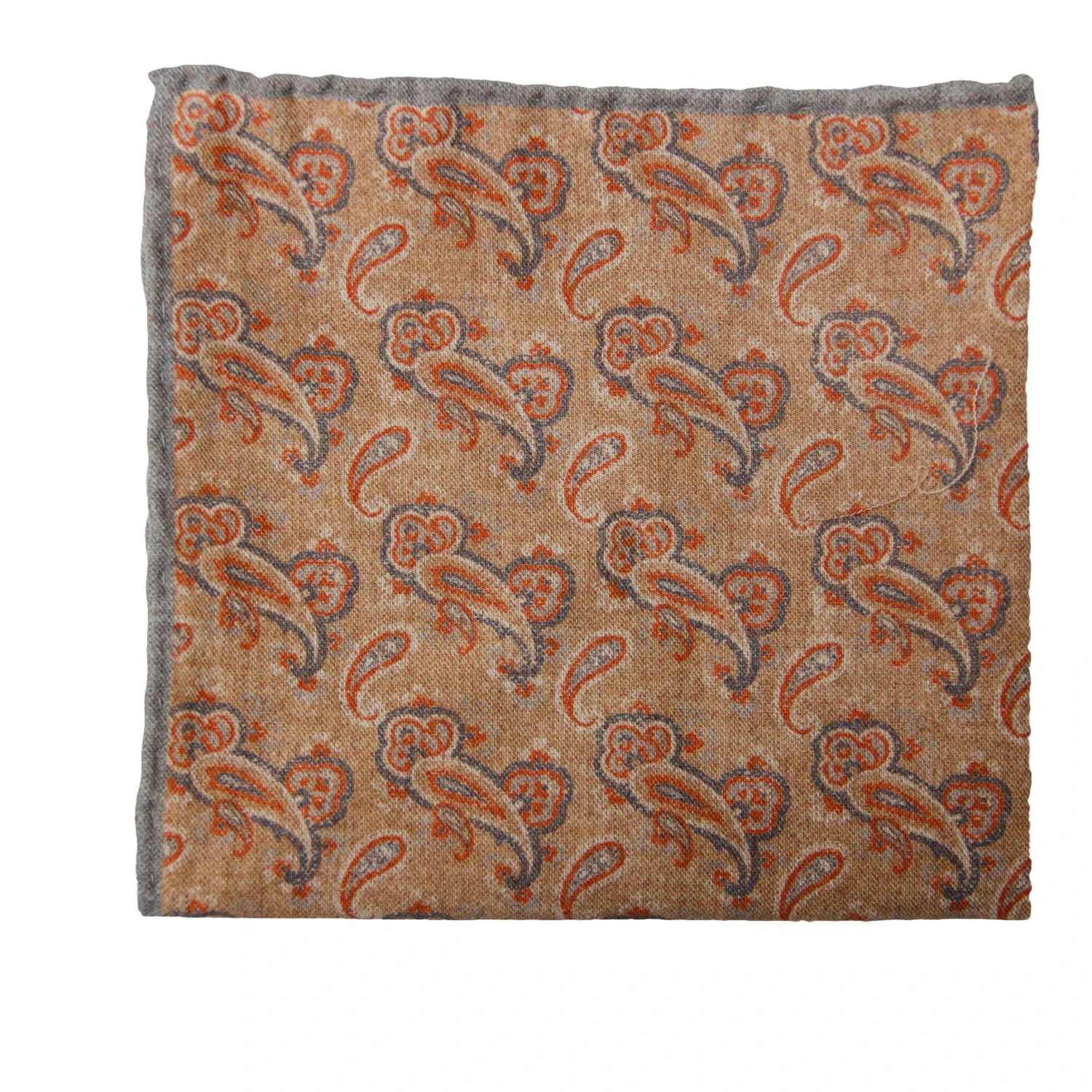Orange Paisley Woven Wool Hankie - Paolo Albizzati 3 Orange Paisley Woven Wool Hankie - Paolo Albizzati
