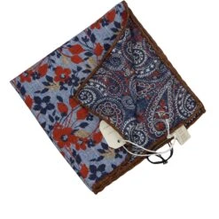 Blue & Red Floral/Paisley Reversible Silk Hankie - Paolo Albizzati