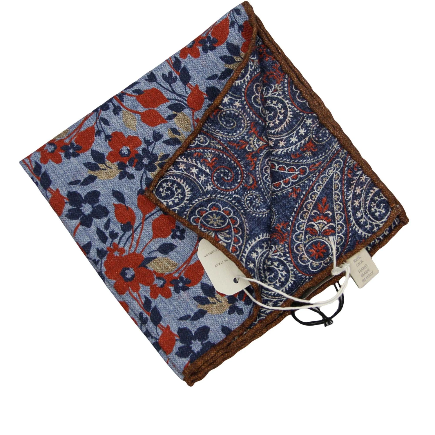 Blue & Red Floral/Paisley Reversible Silk Hankie - Paolo Albizzati 3 Blue & Red Floral/Paisley Reversible Silk Hankie - Paolo Albizzati
