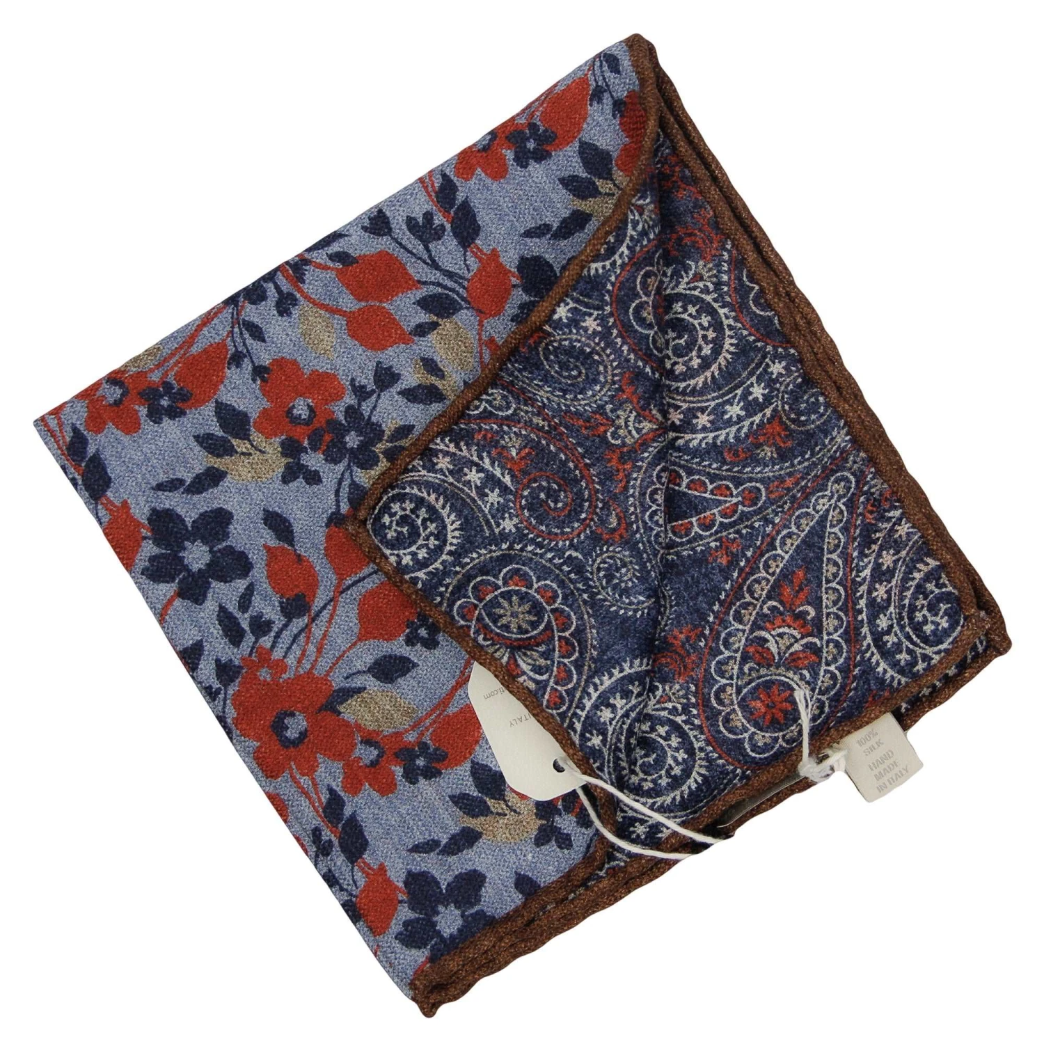 Blue & Red Floral/Paisley Reversible Silk Hankie - Paolo Albizzati 6 Blue & Red Floral/Paisley Reversible Silk Hankie - Paolo Albizzati - Image 4