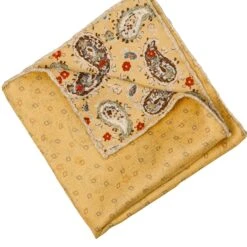 Yellow Paisley/Geometric Pattern Reversible Silk Hankie - Paolo Albizzati