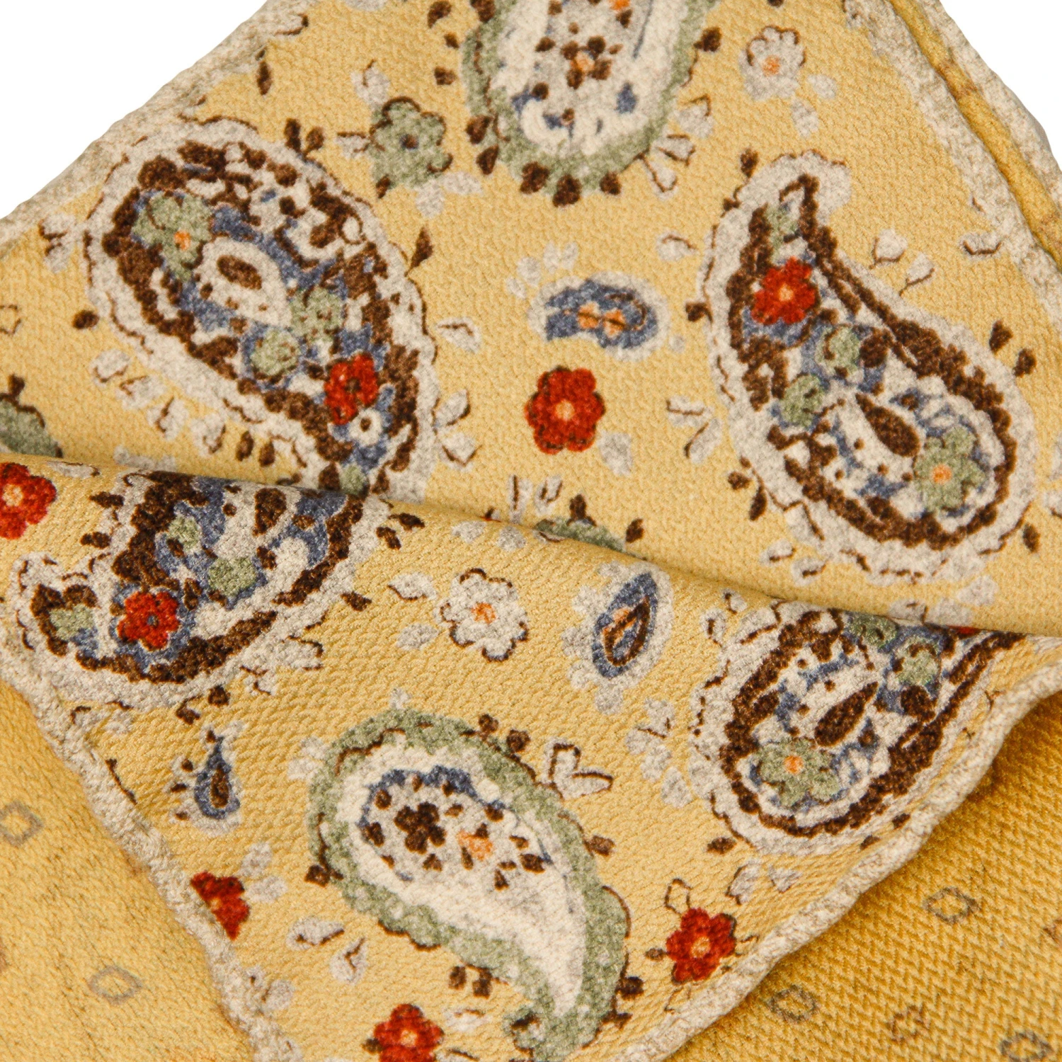 Yellow Paisley/Geometric Pattern Reversible Silk Hankie - Paolo Albizzati 5 Yellow Paisley/Geometric Pattern Reversible Silk Hankie - Paolo Albizzati - Image 3