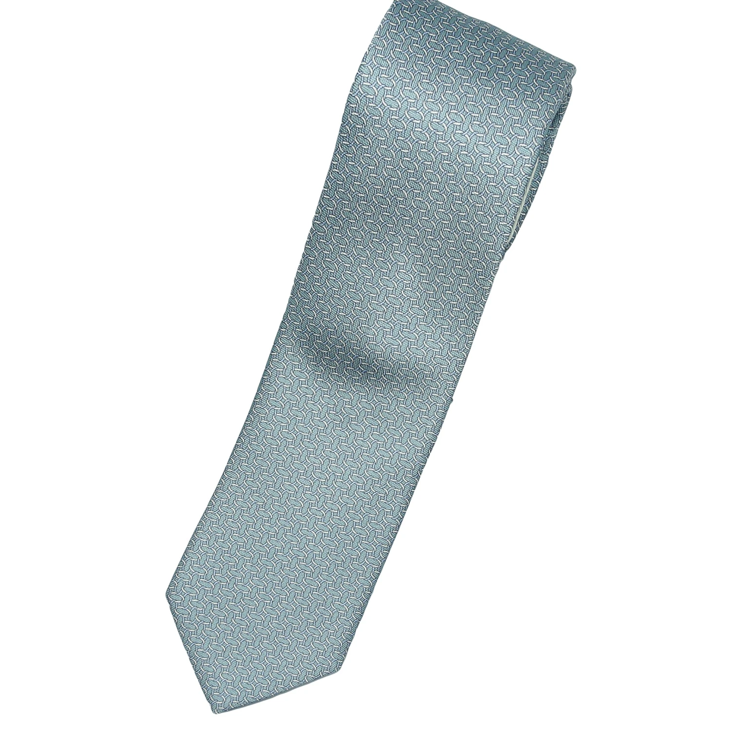 Teal Geometric Chain-Motif Silk Tie - Paolo Albizzati 3 Teal Geometric Chain-Motif Silk Tie - Paolo Albizzati