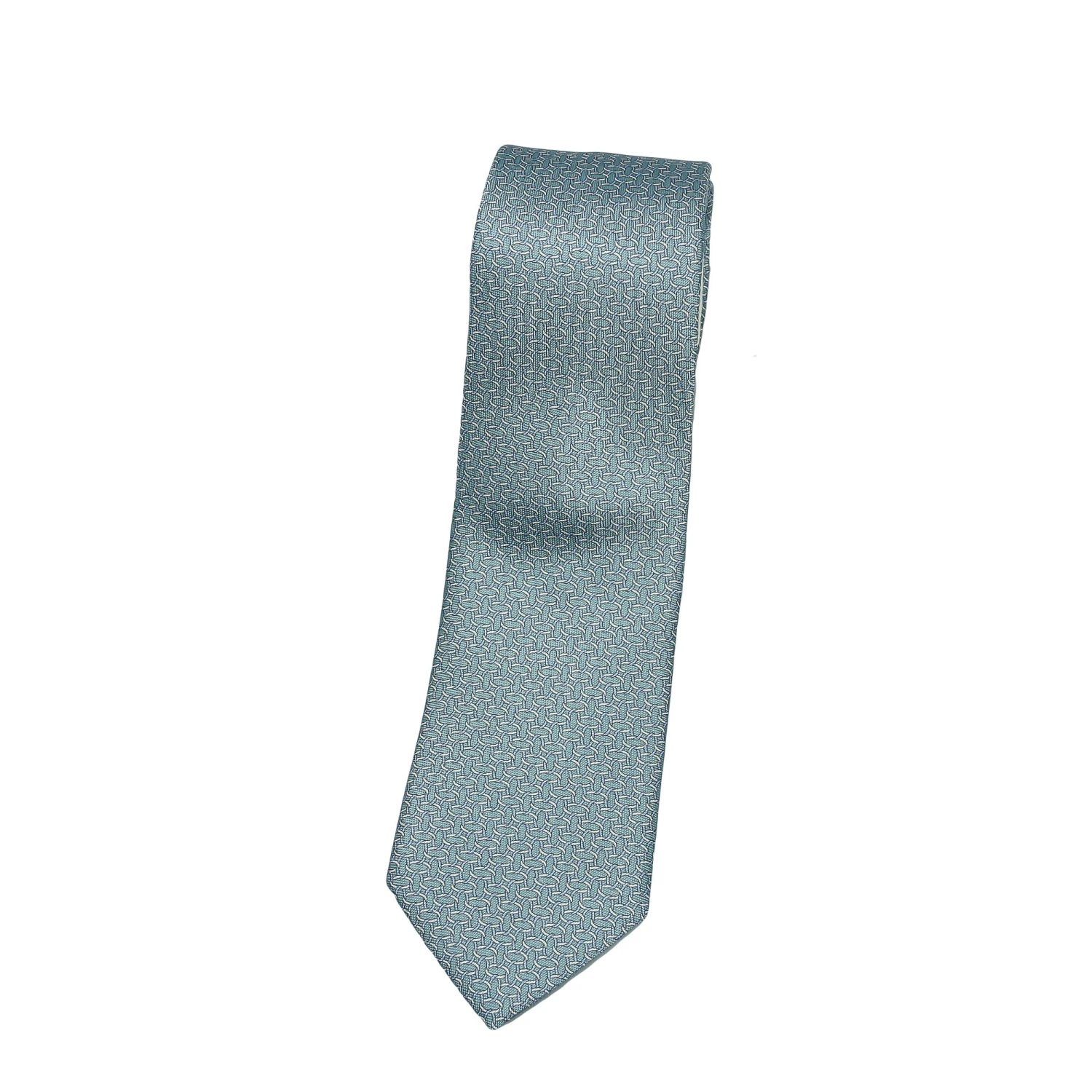Teal Geometric Chain-Motif Silk Tie - Paolo Albizzati 5 Teal Geometric Chain-Motif Silk Tie - Paolo Albizzati - Image 3