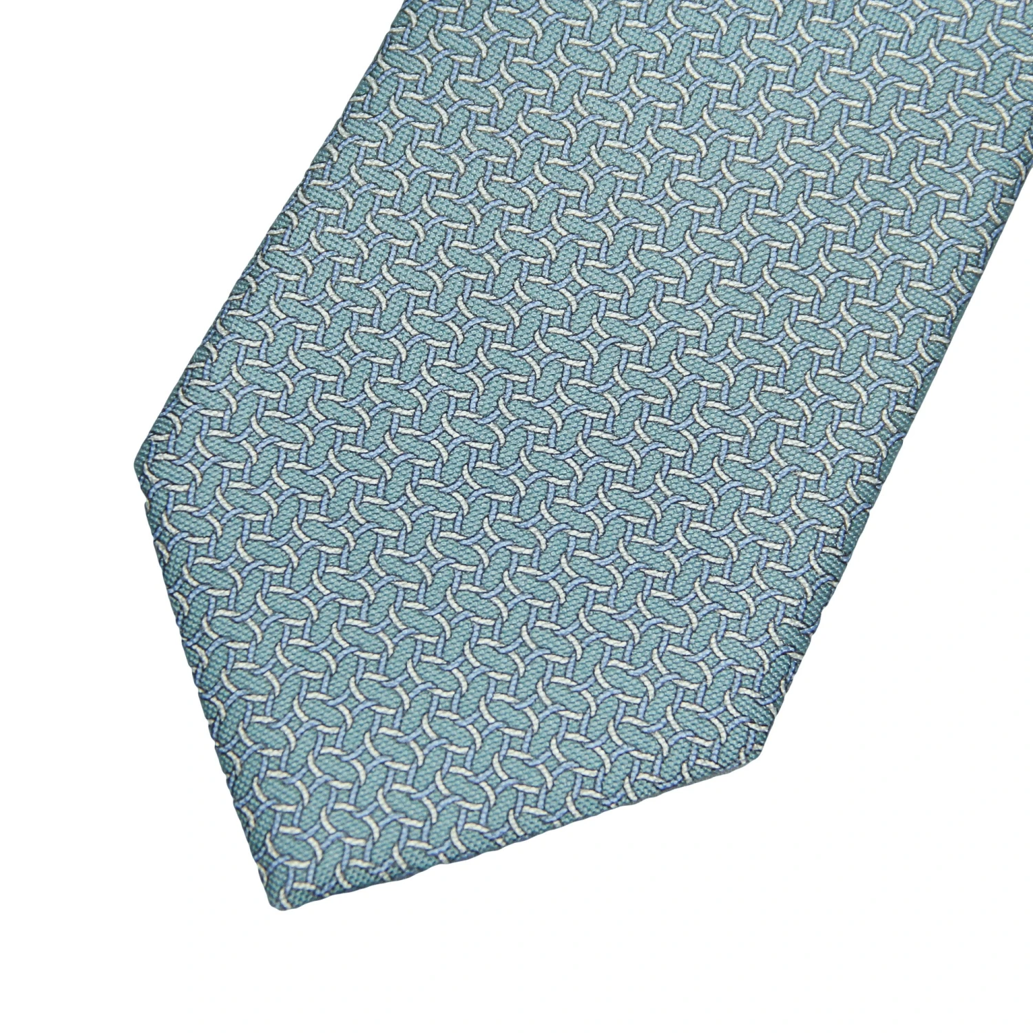Teal Geometric Chain-Motif Silk Tie - Paolo Albizzati 4 Teal Geometric Chain-Motif Silk Tie - Paolo Albizzati - Image 2