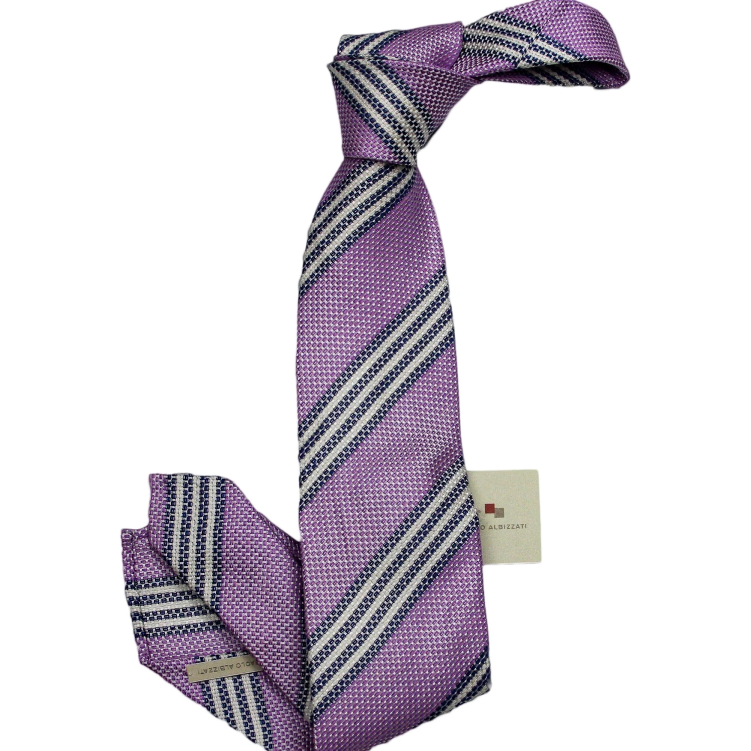 Lavender Stripe Silk Tie - Paolo Albizzati 3 Lavender Stripe Silk Tie - Paolo Albizzati
