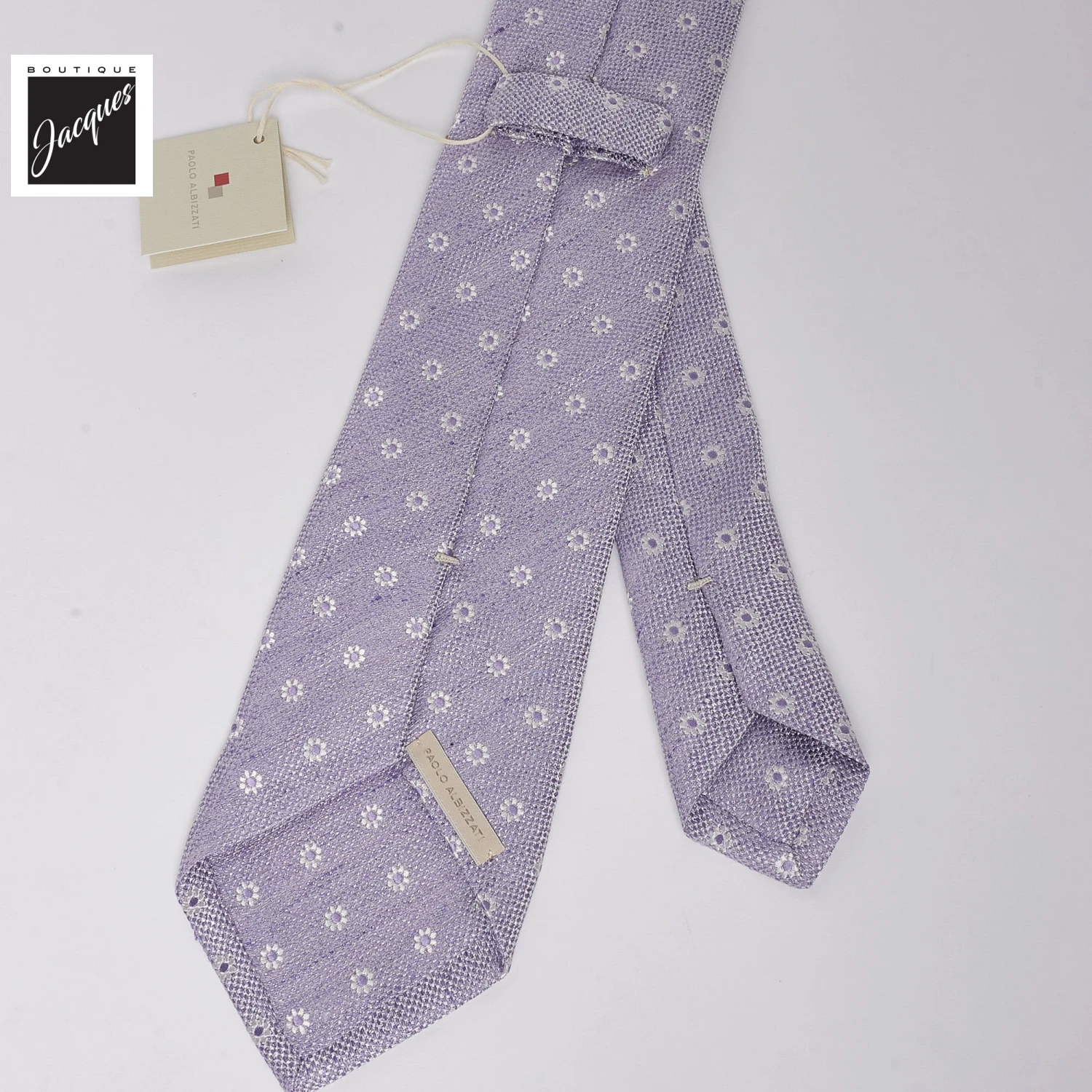 Lilac Floral Pattern Silk-Linen Tie - Paolo Albizzati 4 Lilac Floral Pattern Silk-Linen Tie - Paolo Albizzati - Image 2