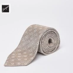 Beige Floral Pattern Silk-Linen Tie - Paolo Albizzati