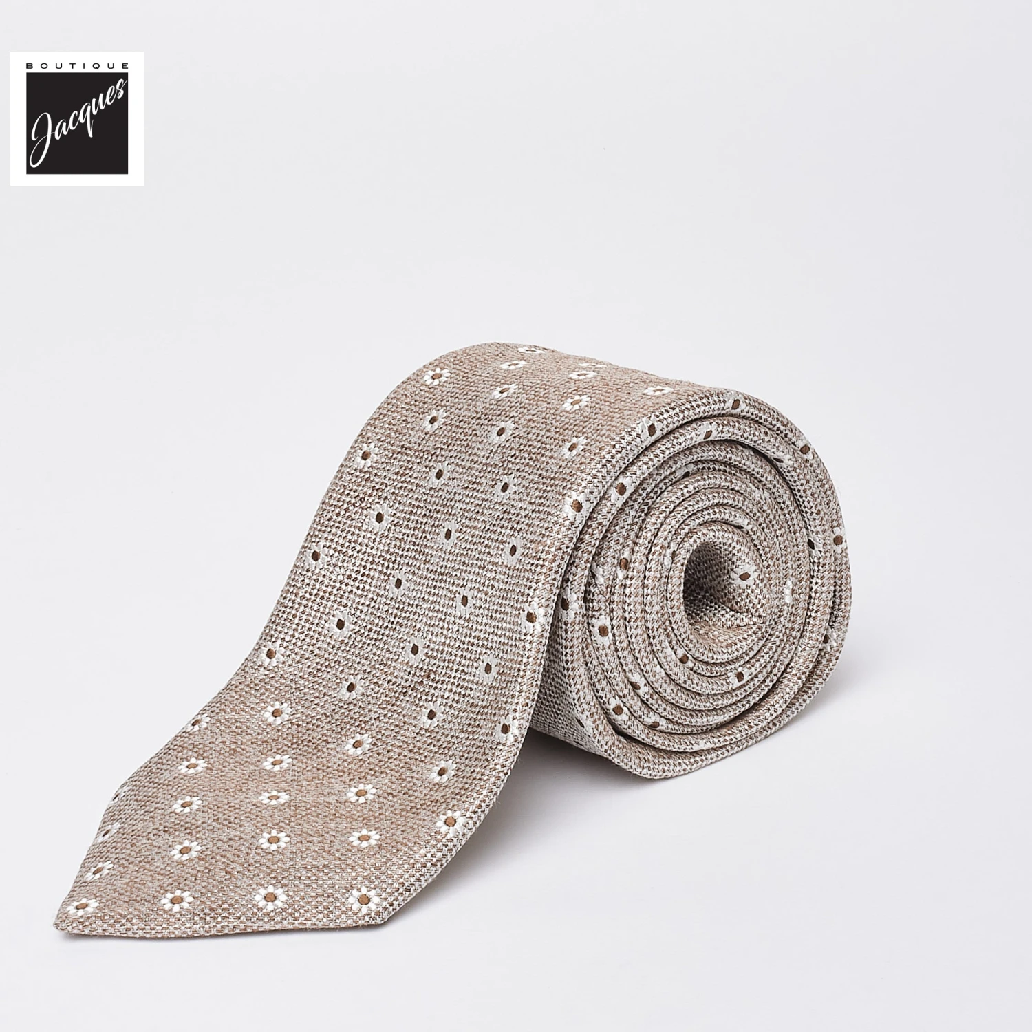 Beige Floral Pattern Silk-Linen Tie - Paolo Albizzati 3 Beige Floral Pattern Silk-Linen Tie - Paolo Albizzati