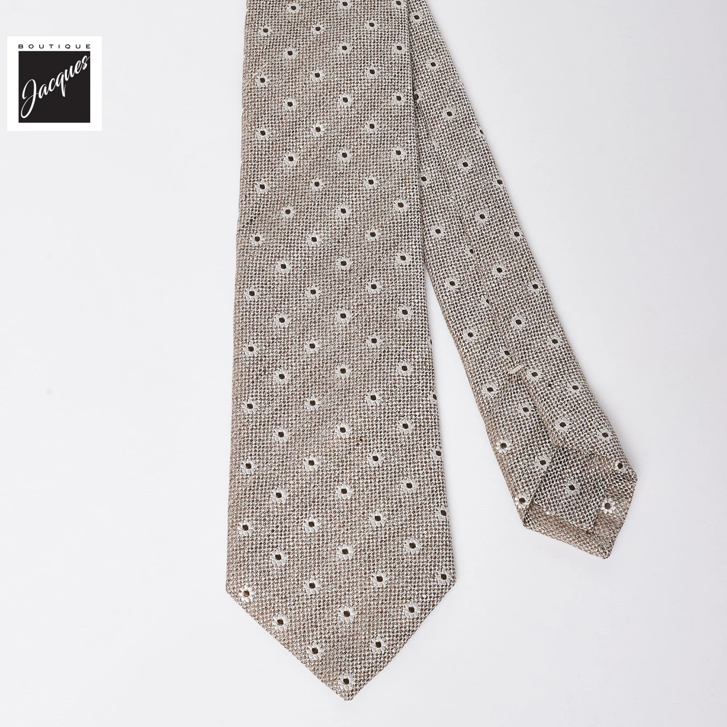 Beige Floral Pattern Silk-Linen Tie - Paolo Albizzati 4 Beige Floral Pattern Silk-Linen Tie - Paolo Albizzati - Image 2