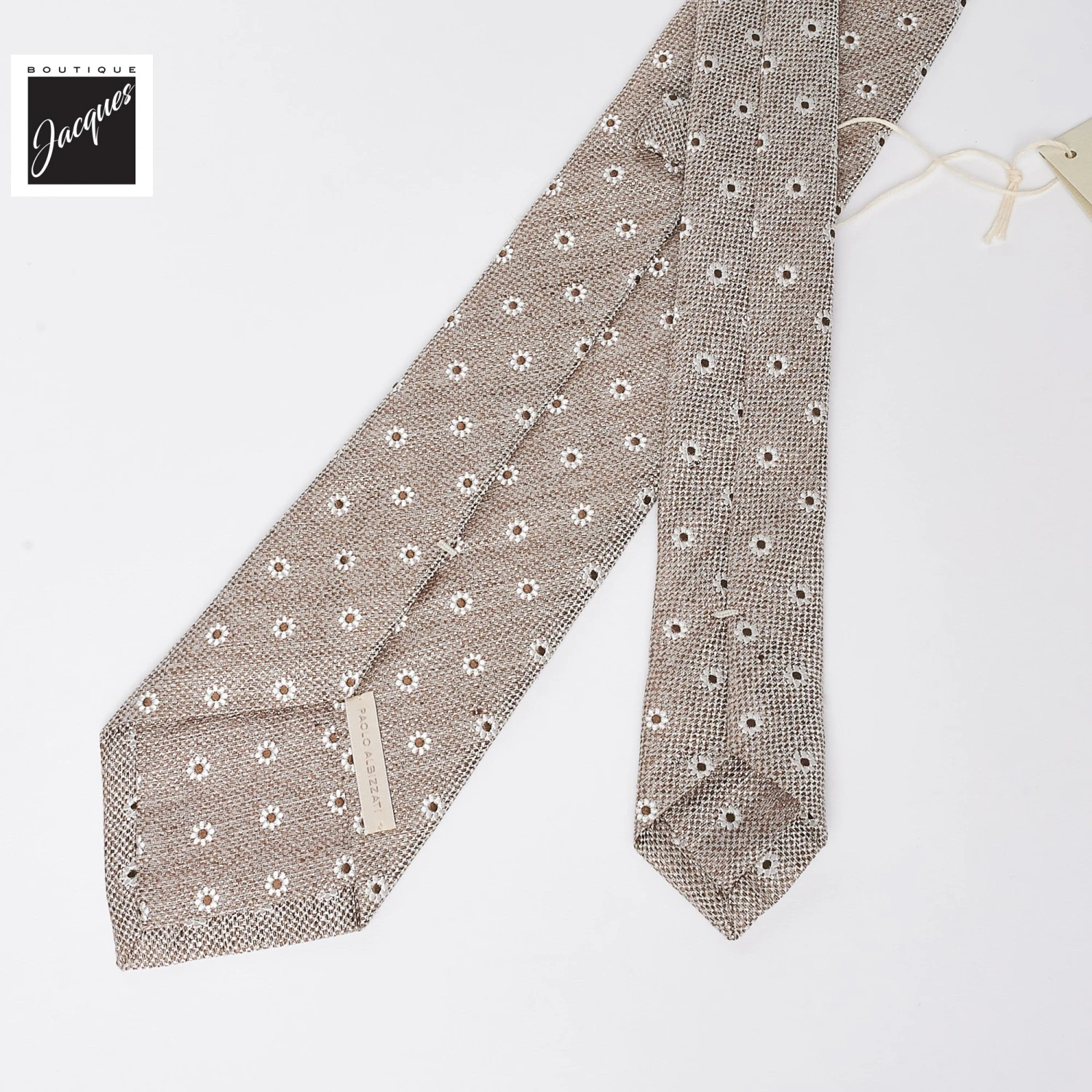 Beige Floral Pattern Silk-Linen Tie - Paolo Albizzati 5 Beige Floral Pattern Silk-Linen Tie - Paolo Albizzati - Image 3