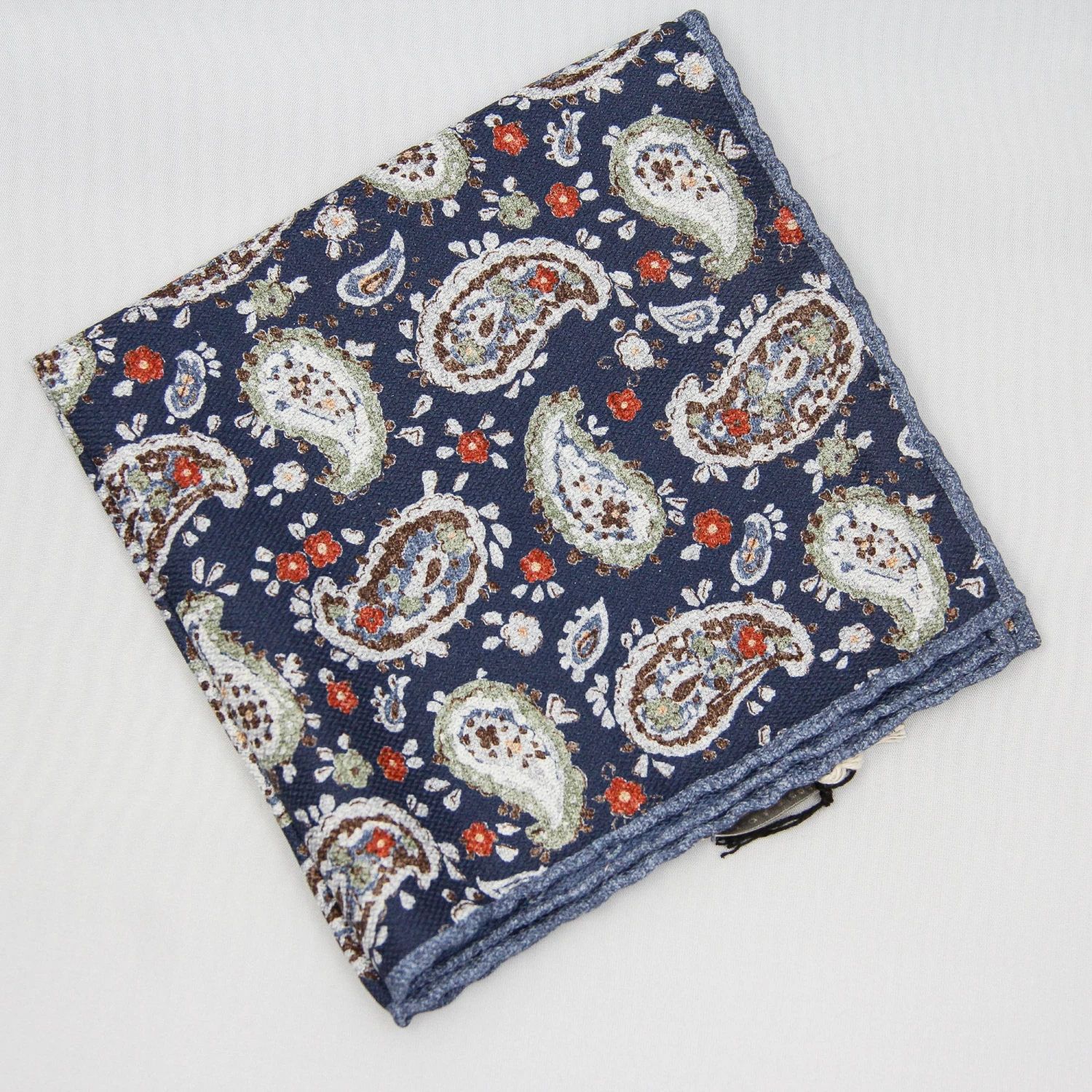 Blue Paisley/Geometric Pattern Reversible Silk Hankie - Paolo Albizzati 3 Blue Paisley/Geometric Pattern Reversible Silk Hankie - Paolo Albizzati