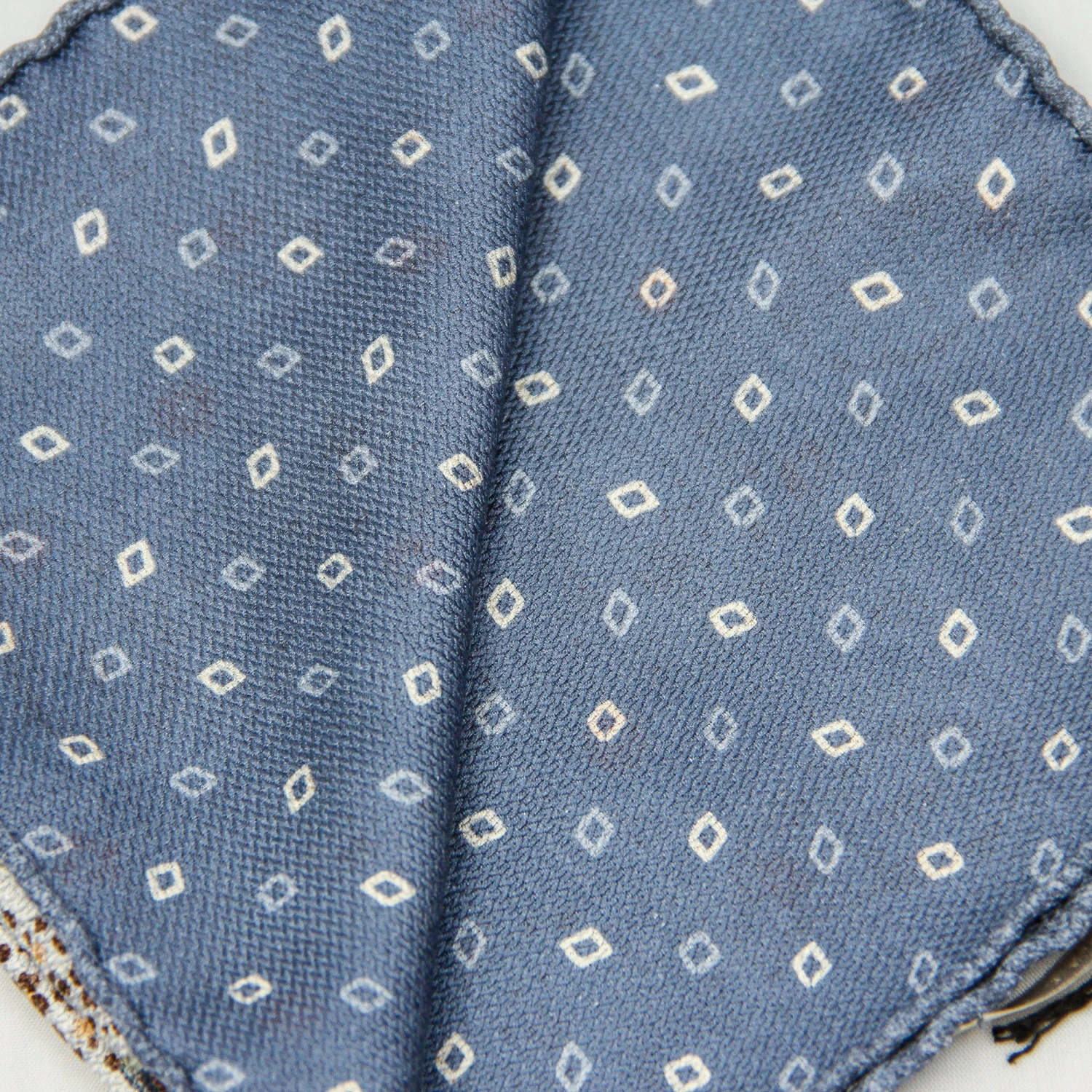 Blue Paisley/Geometric Pattern Reversible Silk Hankie - Paolo Albizzati 6 Blue Paisley/Geometric Pattern Reversible Silk Hankie - Paolo Albizzati - Image 4