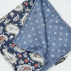 Blue Paisley/Geometric Pattern Reversible Silk Hankie - Paolo Albizzati 7 Blue Paisley/Geometric Pattern Reversible Silk Hankie - Paolo Albizzati -ETON Store PAOLOALBIZZATIPS585 02 4