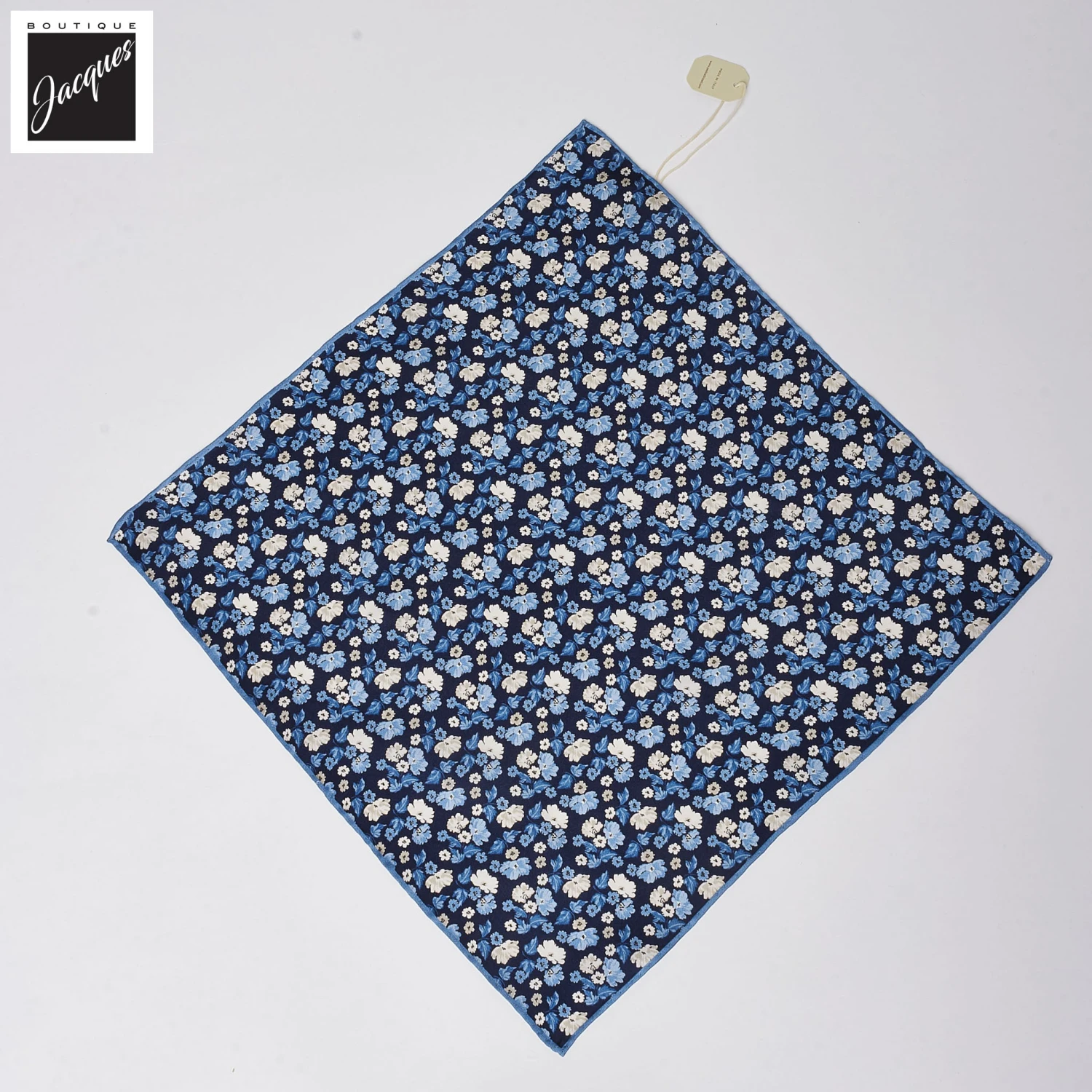 Navy Blue Floral Pattern Silk Pocket Square - Paolo Albizzati 4 Navy Blue Floral Pattern Silk Pocket Square - Paolo Albizzati - Image 2