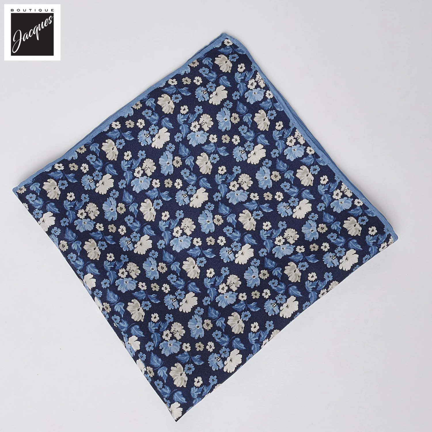 Navy Blue Floral Pattern Silk Pocket Square - Paolo Albizzati 3 Navy Blue Floral Pattern Silk Pocket Square - Paolo Albizzati