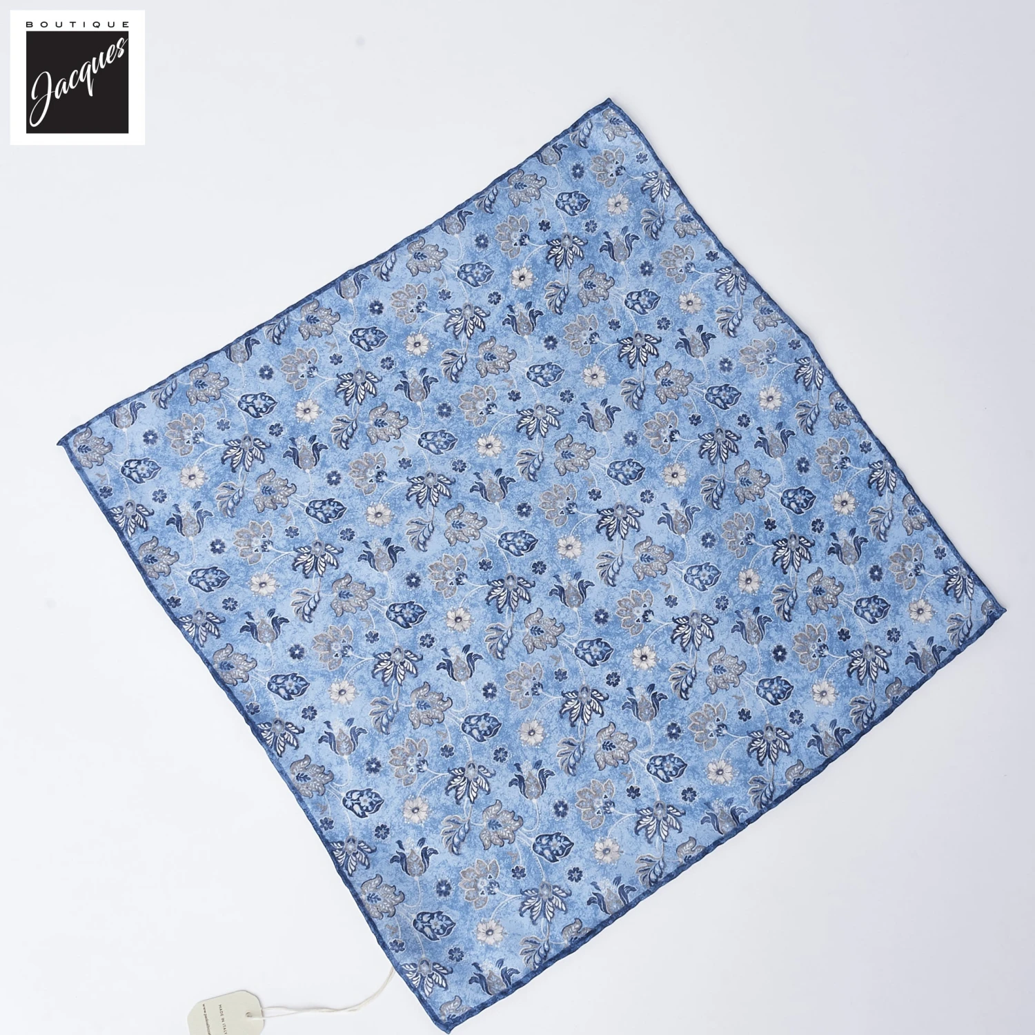 Light Blue Floral Pattern Silk Pocket Square - Paolo Albizzati 4 Light Blue Floral Pattern Silk Pocket Square - Paolo Albizzati - Image 2