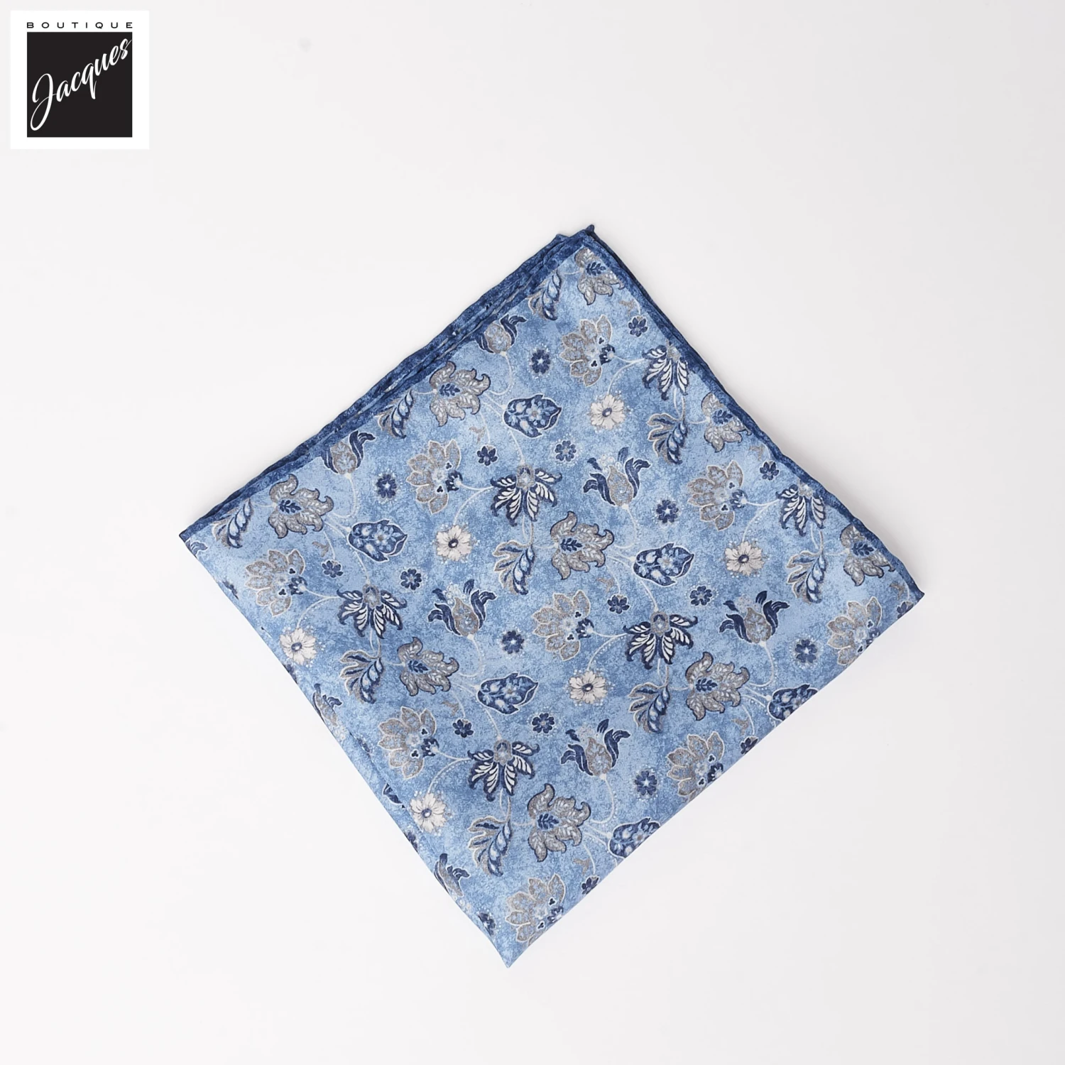 Light Blue Floral Pattern Silk Pocket Square - Paolo Albizzati 3 Light Blue Floral Pattern Silk Pocket Square - Paolo Albizzati