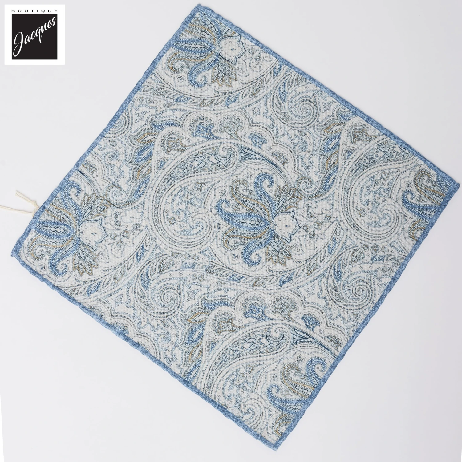 Light Blue Reversible Paisley/Medallion Silk Pocket Square - Paolo Albizzati 3 Light Blue Reversible Paisley/Medallion Silk Pocket Square - Paolo Albizzati