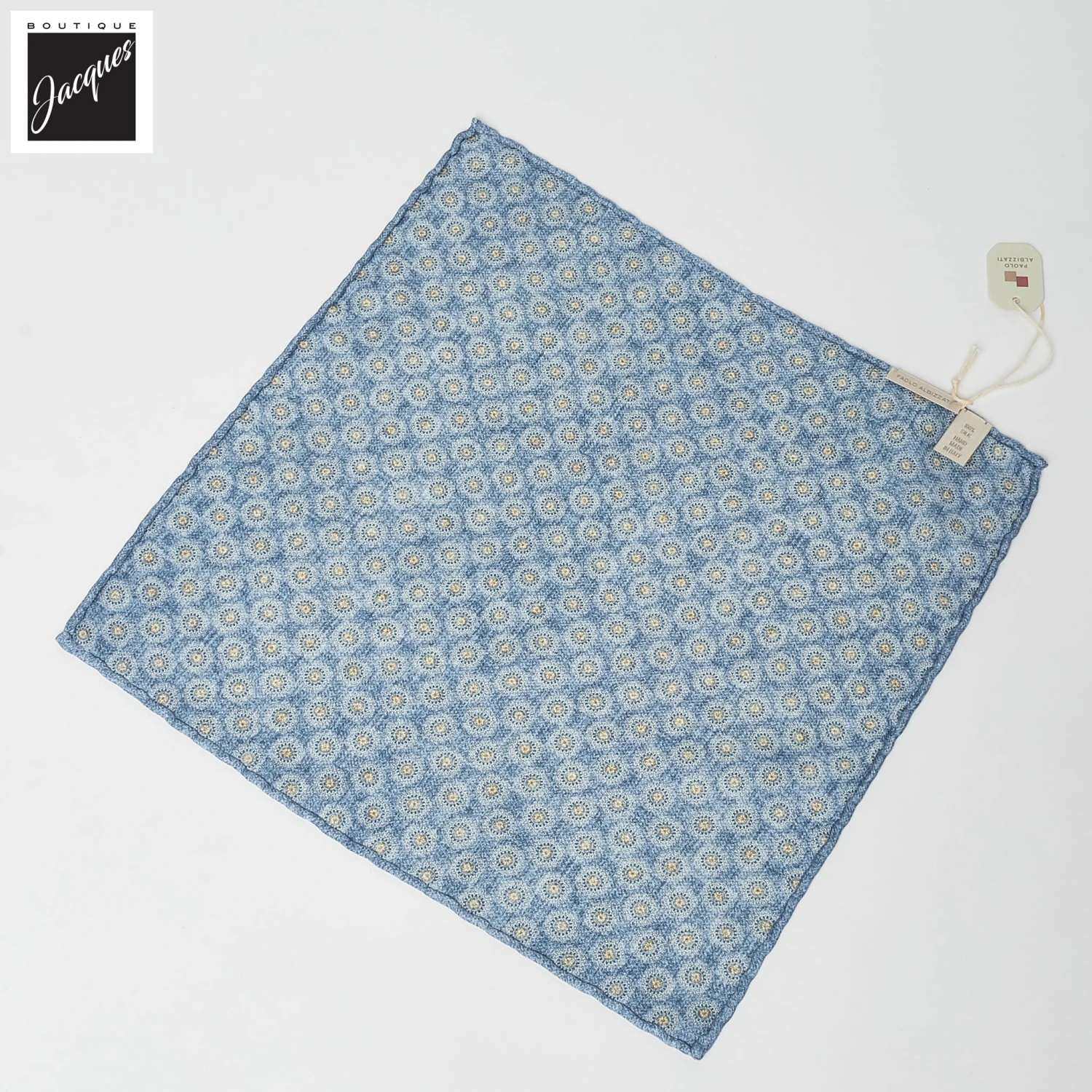 Light Blue Reversible Paisley/Medallion Silk Pocket Square - Paolo Albizzati 4 Light Blue Reversible Paisley/Medallion Silk Pocket Square - Paolo Albizzati - Image 2