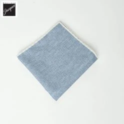 Light Blue W/ Ice Gray Trim Cotton-Silk Reversible Pocket Square - Paolo Albizzati 5 Light Blue W/ Ice Gray Trim Cotton-Silk Reversible Pocket Square - Paolo Albizzati -ETON Store PAOLOALBIZZATIPS663 2 4