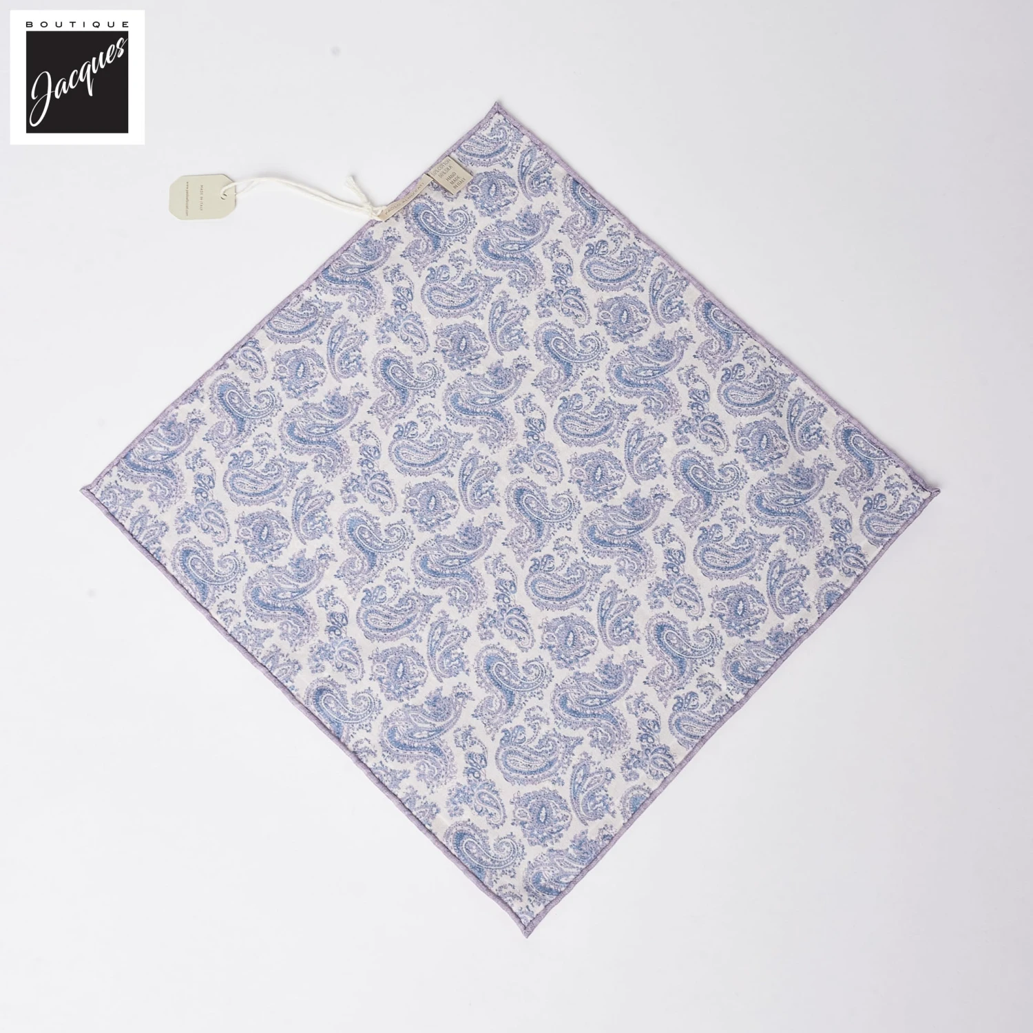 Mauve & Blue Reversible Geometric/ Paisley Cotton-Silk Pocket Square - Paolo Albizzati 4 Mauve & Blue Reversible Geometric/ Paisley Cotton-Silk Pocket Square - Paolo Albizzati - Image 2