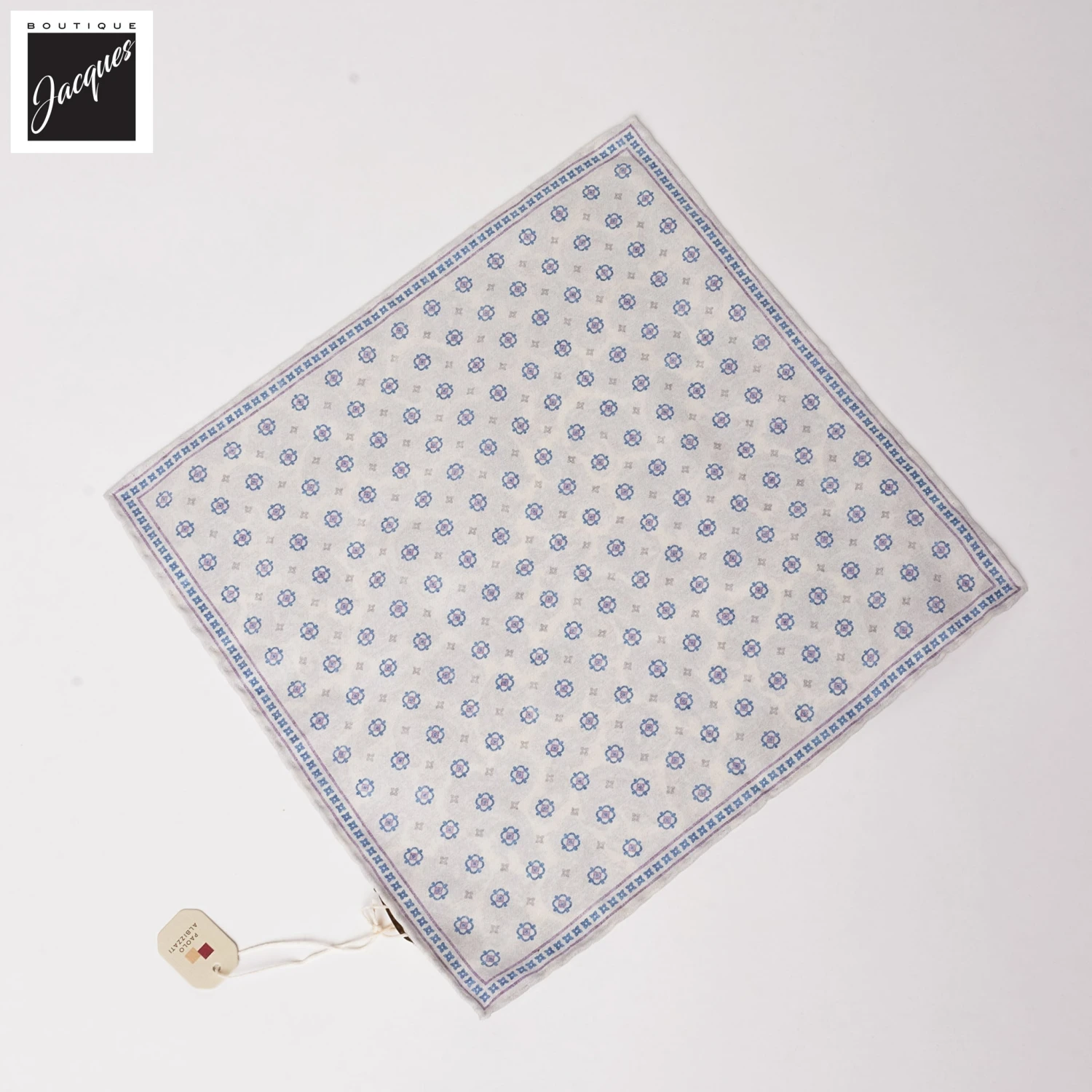 Ivory & Mauve Reversible Geometric/ Paisley Cotton-Silk Pocket Square - Paolo Albizzati 4 Ivory & Mauve Reversible Geometric/ Paisley Cotton-Silk Pocket Square - Paolo Albizzati - Image 2