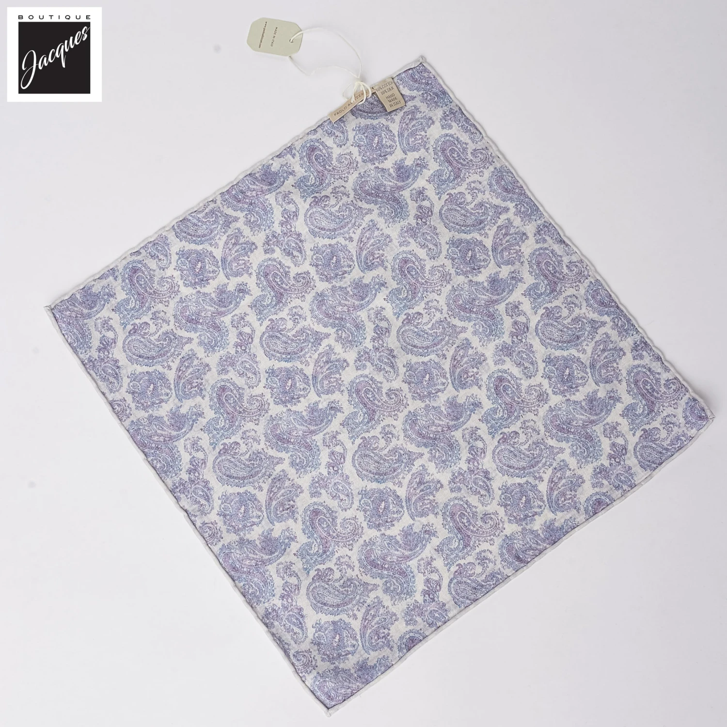 Ivory & Mauve Reversible Geometric/ Paisley Cotton-Silk Pocket Square - Paolo Albizzati 5 Ivory & Mauve Reversible Geometric/ Paisley Cotton-Silk Pocket Square - Paolo Albizzati - Image 3