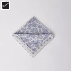 Ivory & Mauve Reversible Geometric/ Paisley Cotton-Silk Pocket Square - Paolo Albizzati