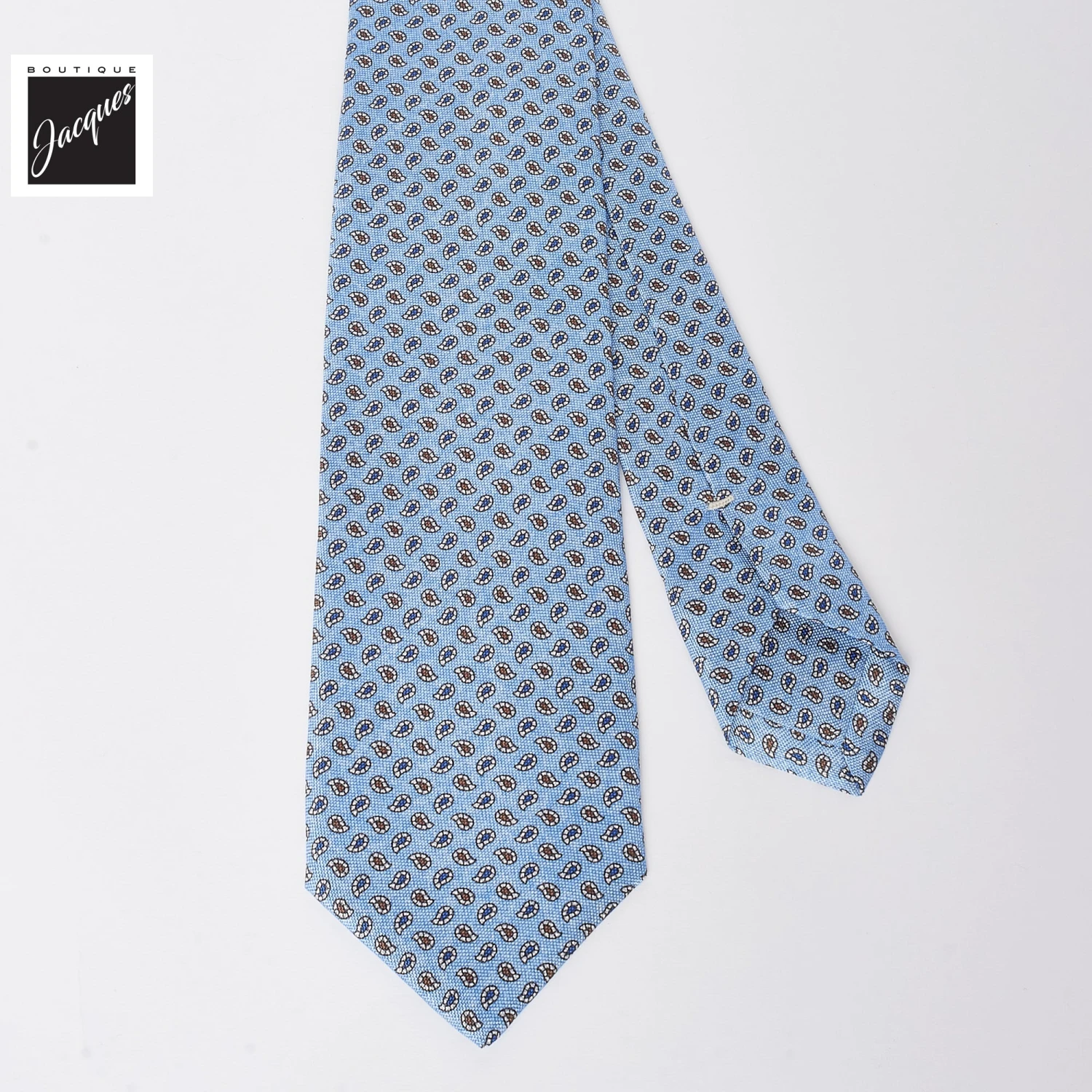 Light Blue Micro Paisley Print Silk Tie - Paolo Albizzati 5 Light Blue Micro Paisley Print Silk Tie - Paolo Albizzati - Image 3