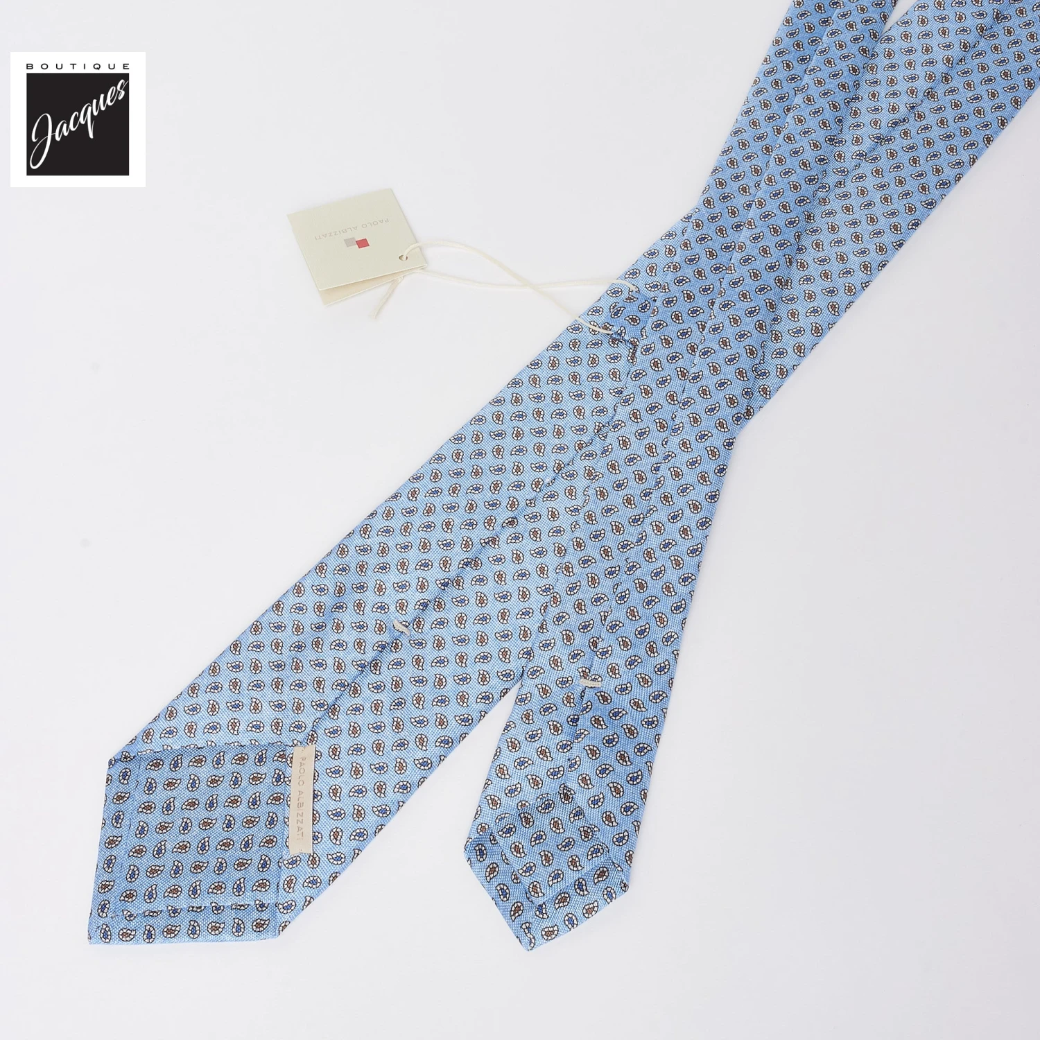 Light Blue Micro Paisley Print Silk Tie - Paolo Albizzati 4 Light Blue Micro Paisley Print Silk Tie - Paolo Albizzati - Image 2
