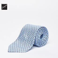 Light Blue Micro Paisley Print Silk Tie - Paolo Albizzati