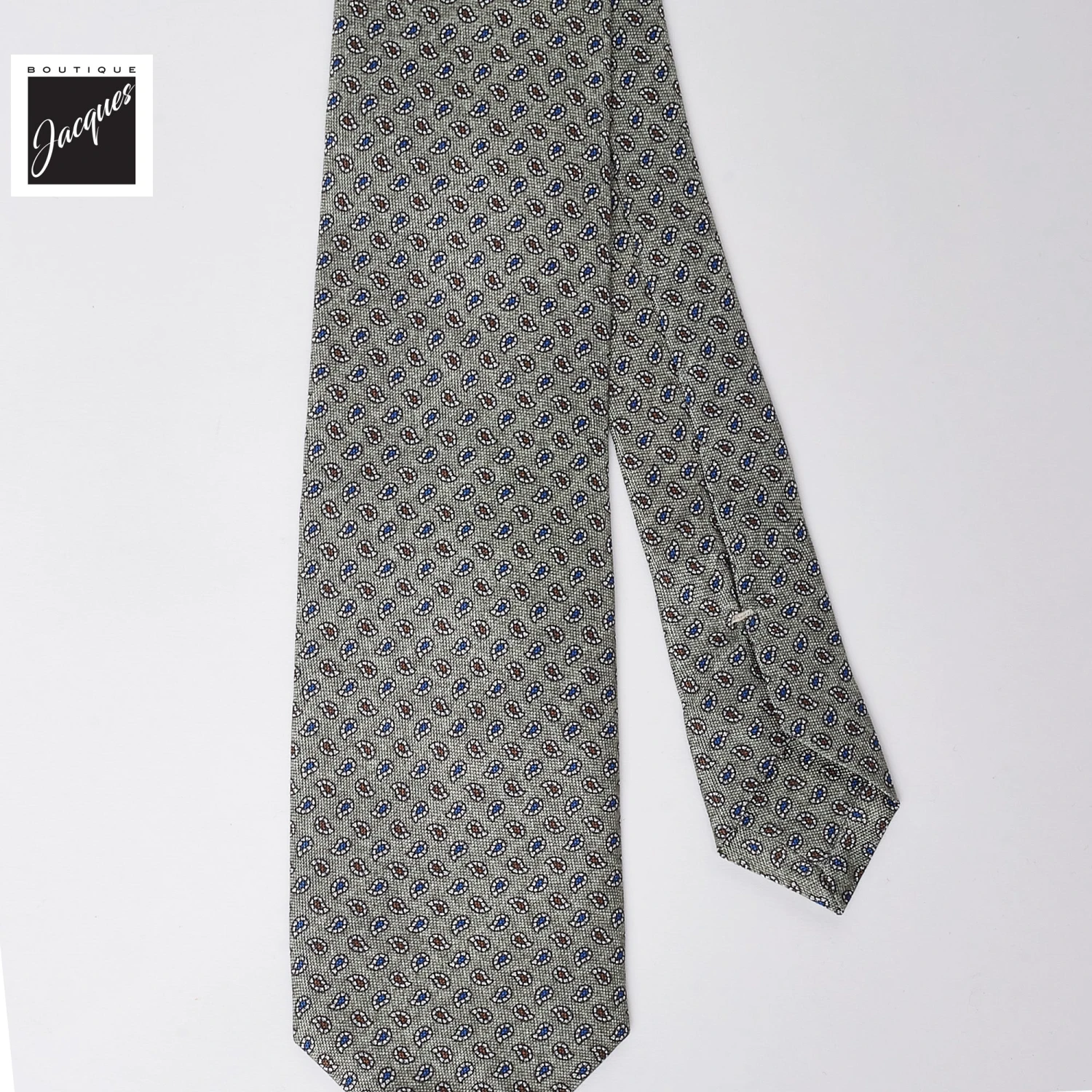 Gray Micro Paisley Print Silk Tie - Paolo Albizzati 5 Gray Micro Paisley Print Silk Tie - Paolo Albizzati - Image 3