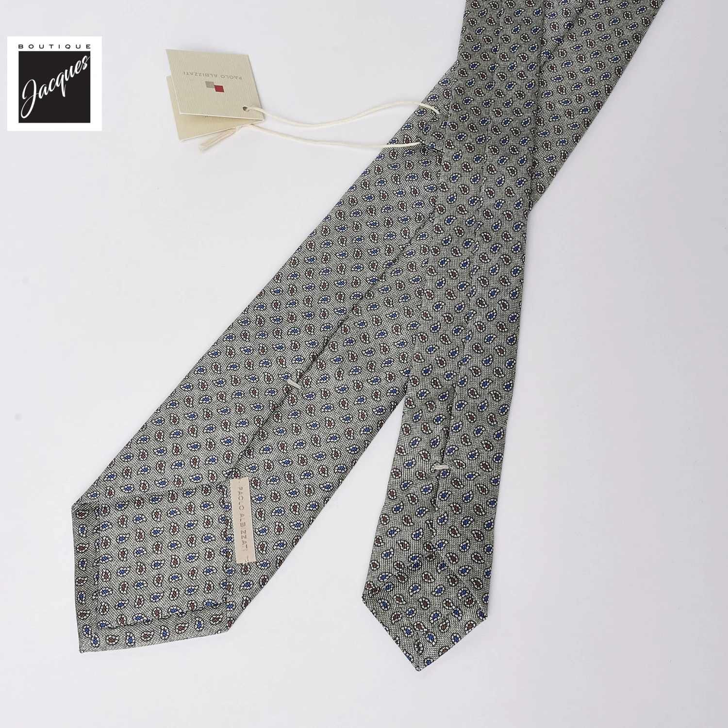 Gray Micro Paisley Print Silk Tie - Paolo Albizzati 4 Gray Micro Paisley Print Silk Tie - Paolo Albizzati - Image 2