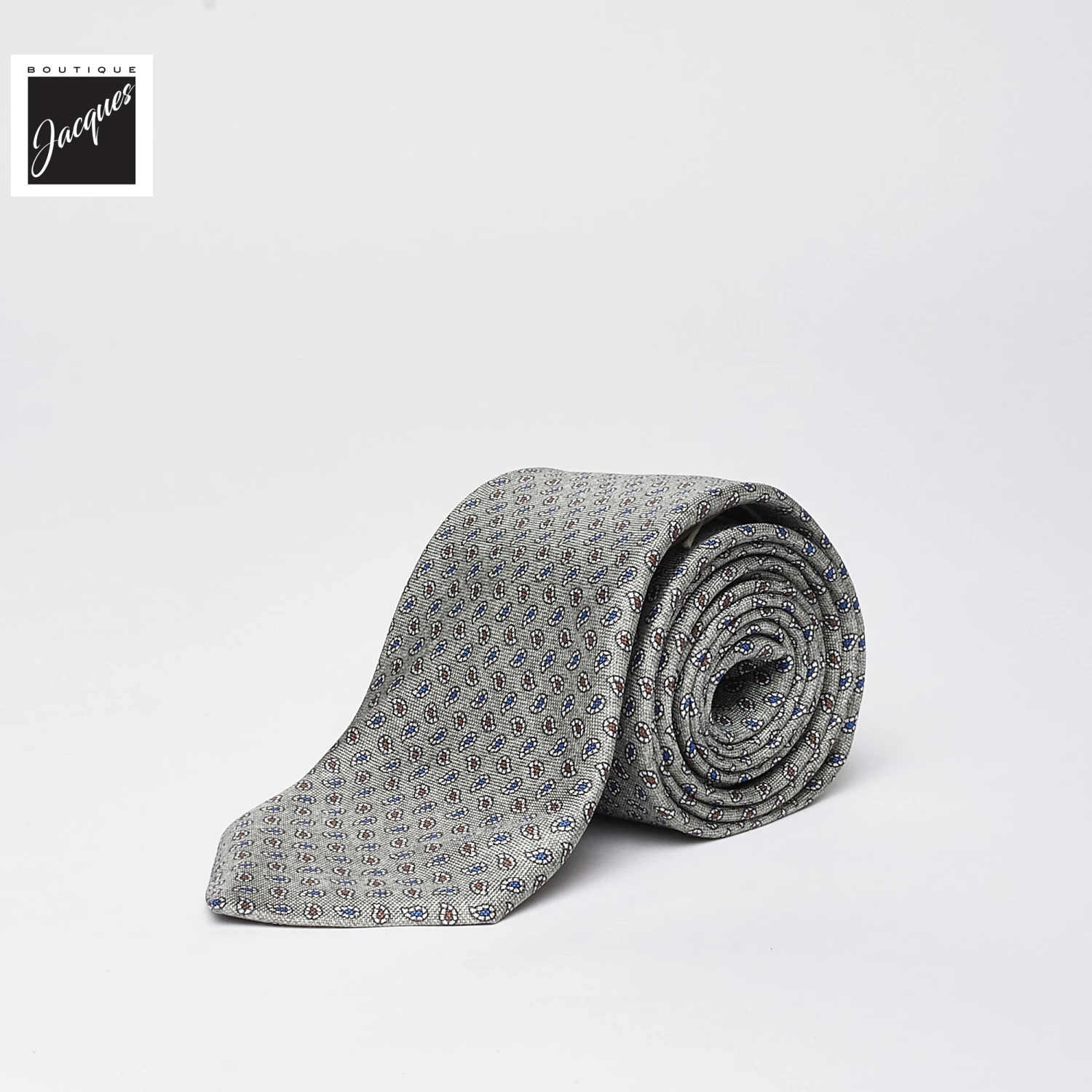 Gray Micro Paisley Print Silk Tie - Paolo Albizzati 3 Gray Micro Paisley Print Silk Tie - Paolo Albizzati