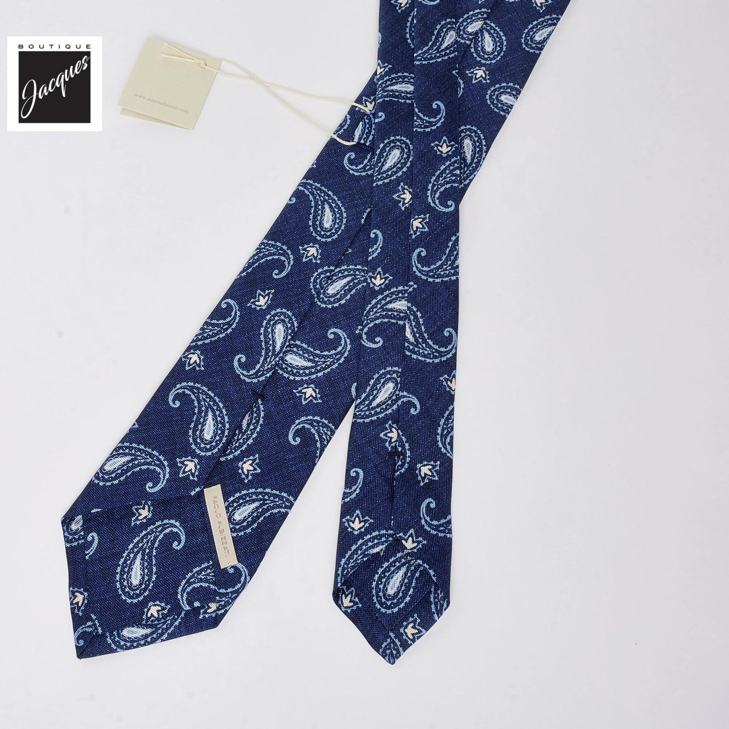 Blue Paisley Print Silk Tie - Paolo Albizzati 5 Blue Paisley Print Silk Tie - Paolo Albizzati - Image 3