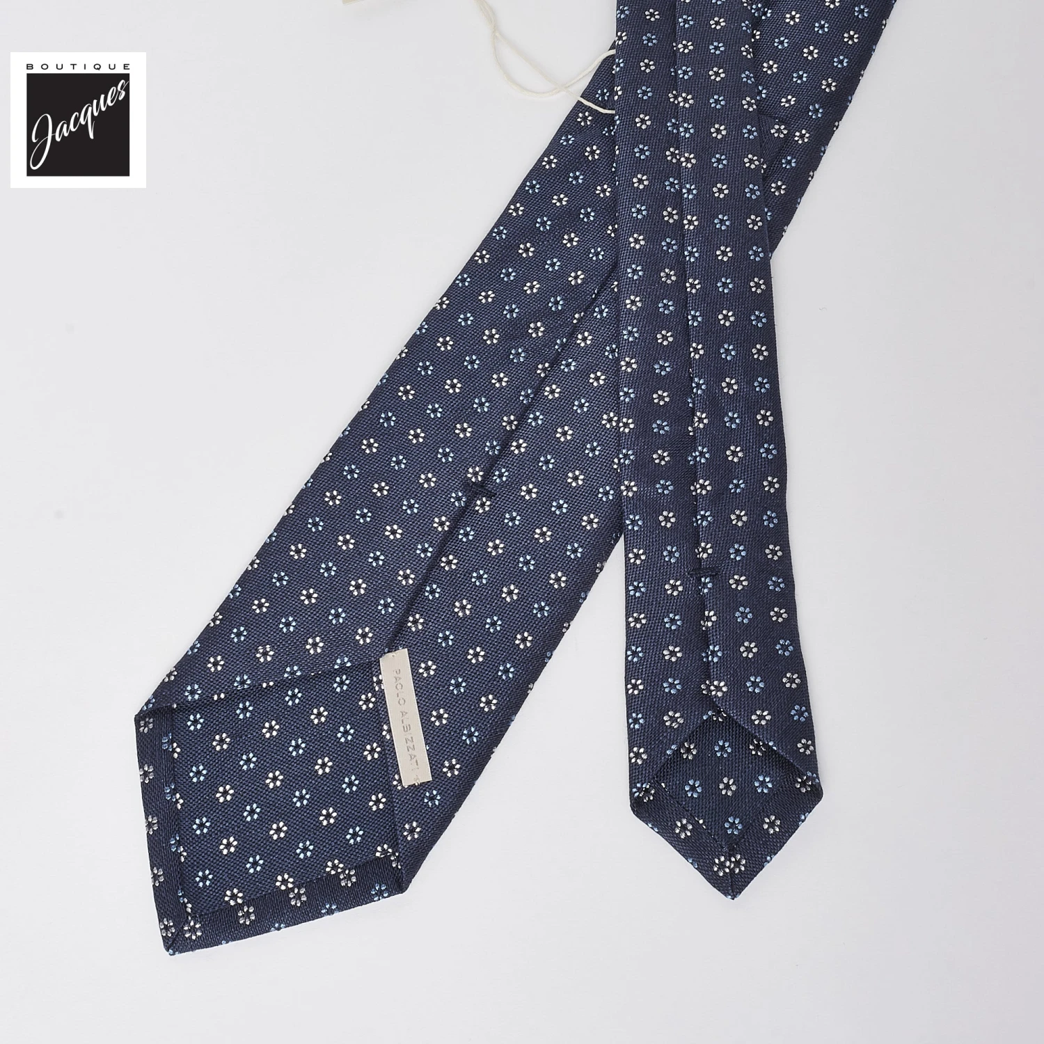Dark Blue Floral Pattern Linen-Silk Tie - Paolo Albizzati 4 Dark Blue Floral Pattern Linen-Silk Tie - Paolo Albizzati - Image 2