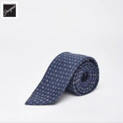 Dark Blue Floral Pattern Linen-Silk Tie - Paolo Albizzati