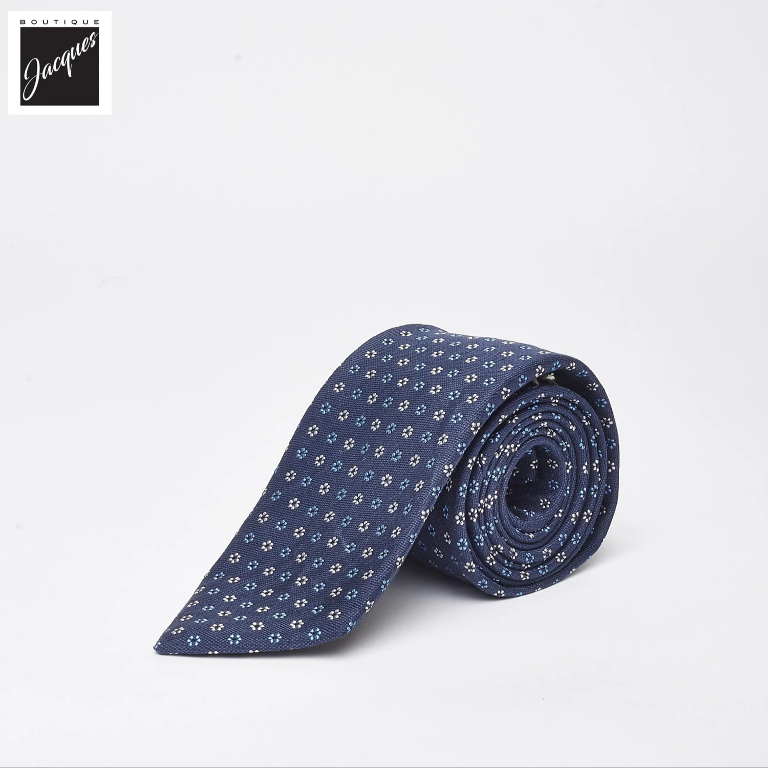 Dark Blue Floral Pattern Linen-Silk Tie - Paolo Albizzati 3 Dark Blue Floral Pattern Linen-Silk Tie - Paolo Albizzati