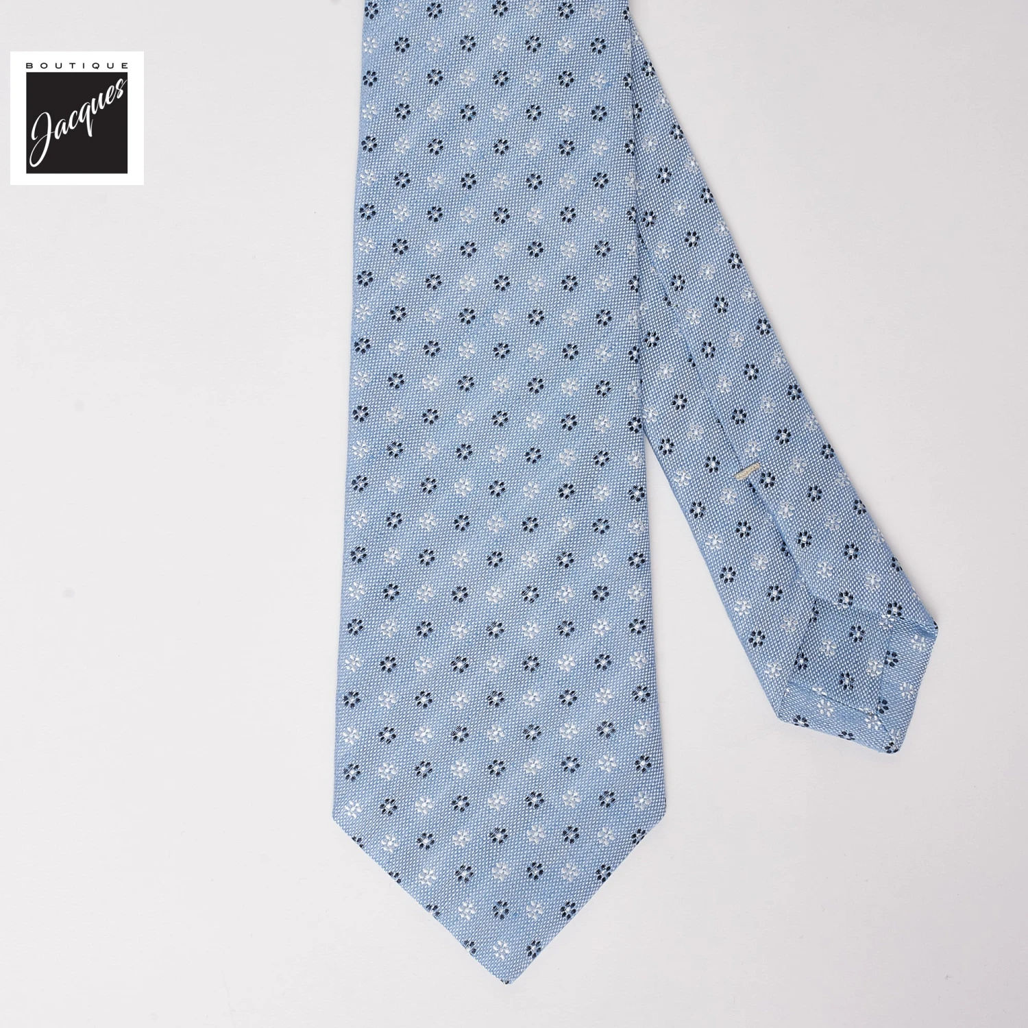 Pale Blue Floral Pattern Linen-Silk Tie - Paolo Albizzati 5 Pale Blue Floral Pattern Linen-Silk Tie - Paolo Albizzati - Image 3