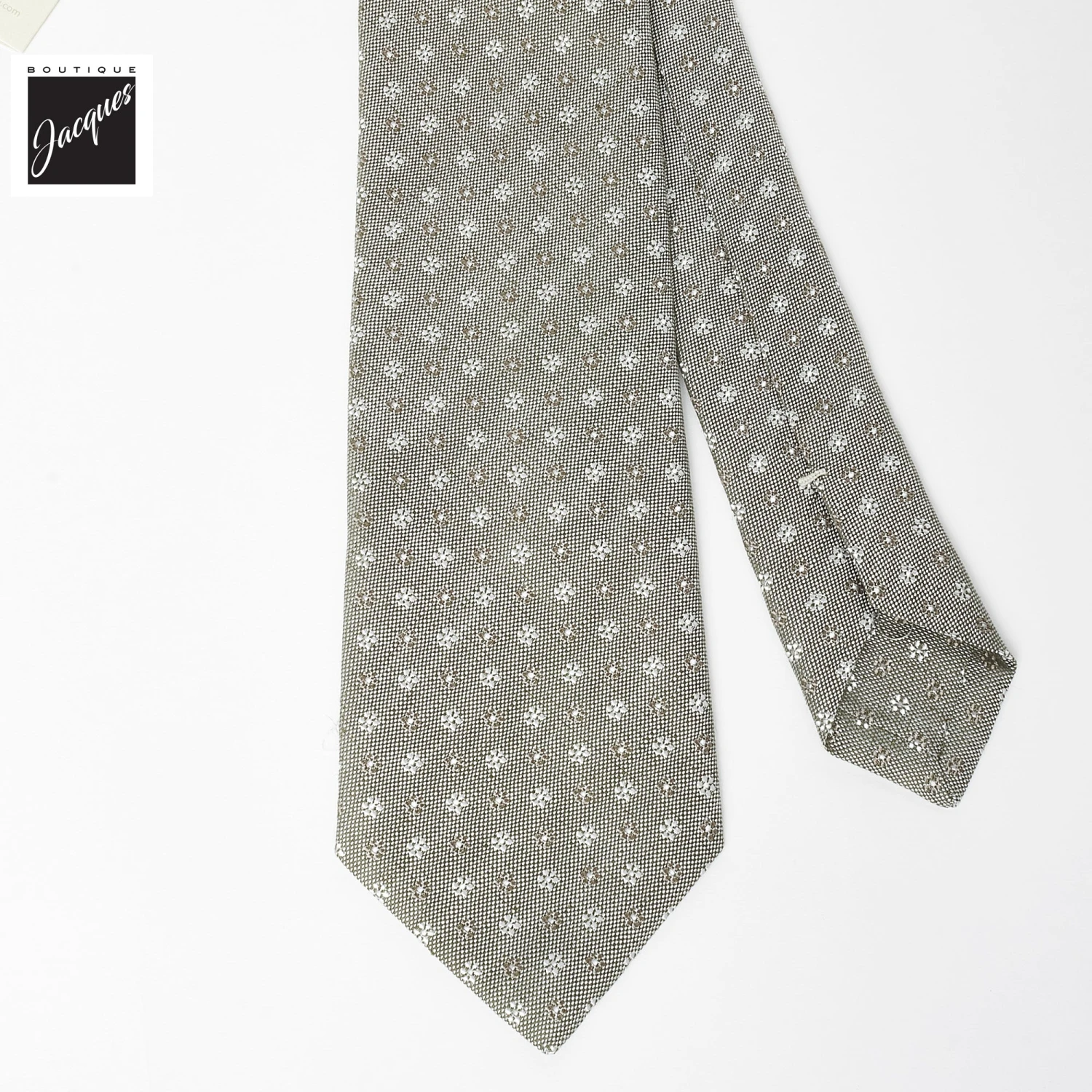 Gray/Beige Floral Pattern Linen-Silk Tie - Paolo Albizzati 5 Gray/Beige Floral Pattern Linen-Silk Tie - Paolo Albizzati - Image 3