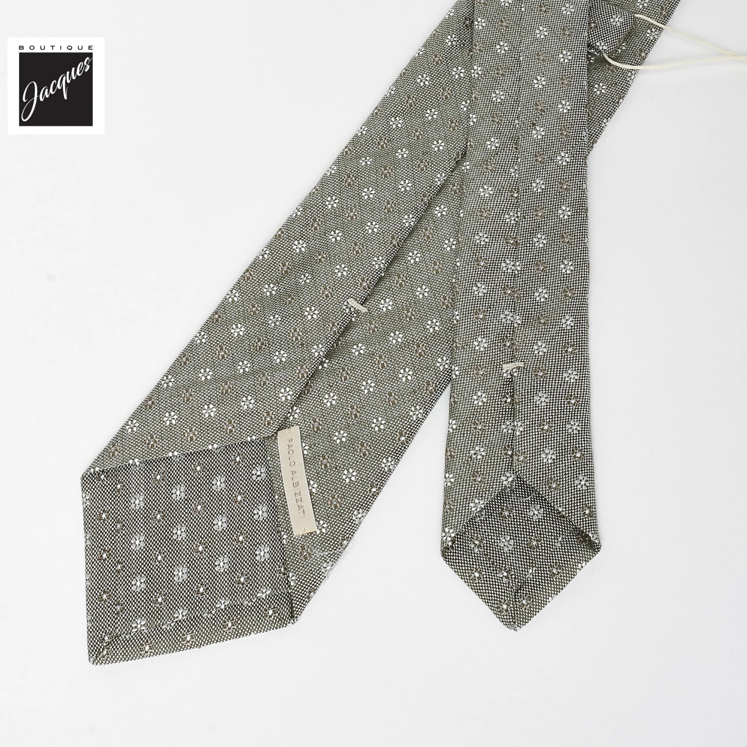 Gray/Beige Floral Pattern Linen-Silk Tie - Paolo Albizzati 4 Gray/Beige Floral Pattern Linen-Silk Tie - Paolo Albizzati - Image 2