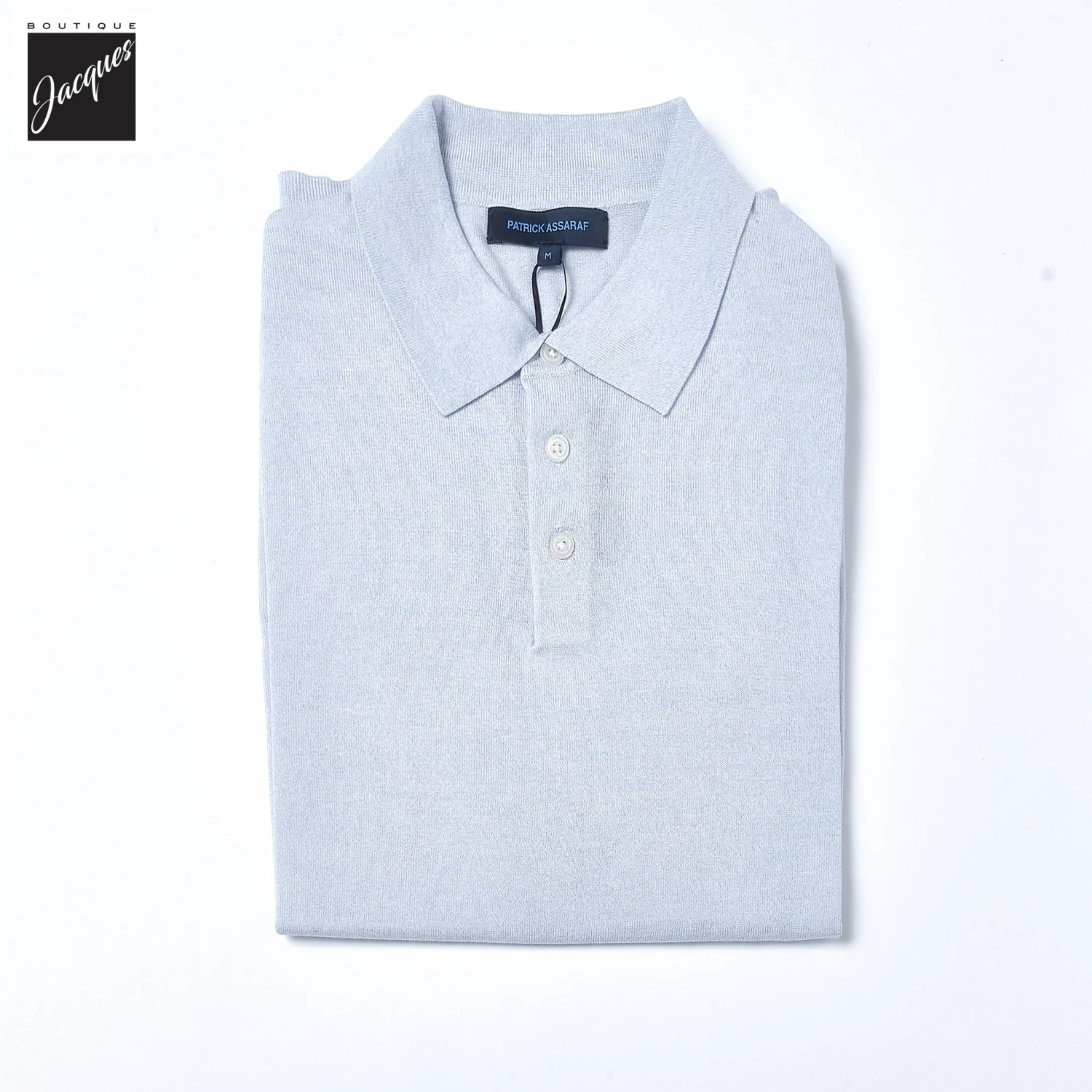 Ocean Blue Cupro-Merino Knit Polo Shirt - Patrick Assaraf 5 Ocean Blue Cupro-Merino Knit Polo Shirt - Patrick Assaraf - Image 3