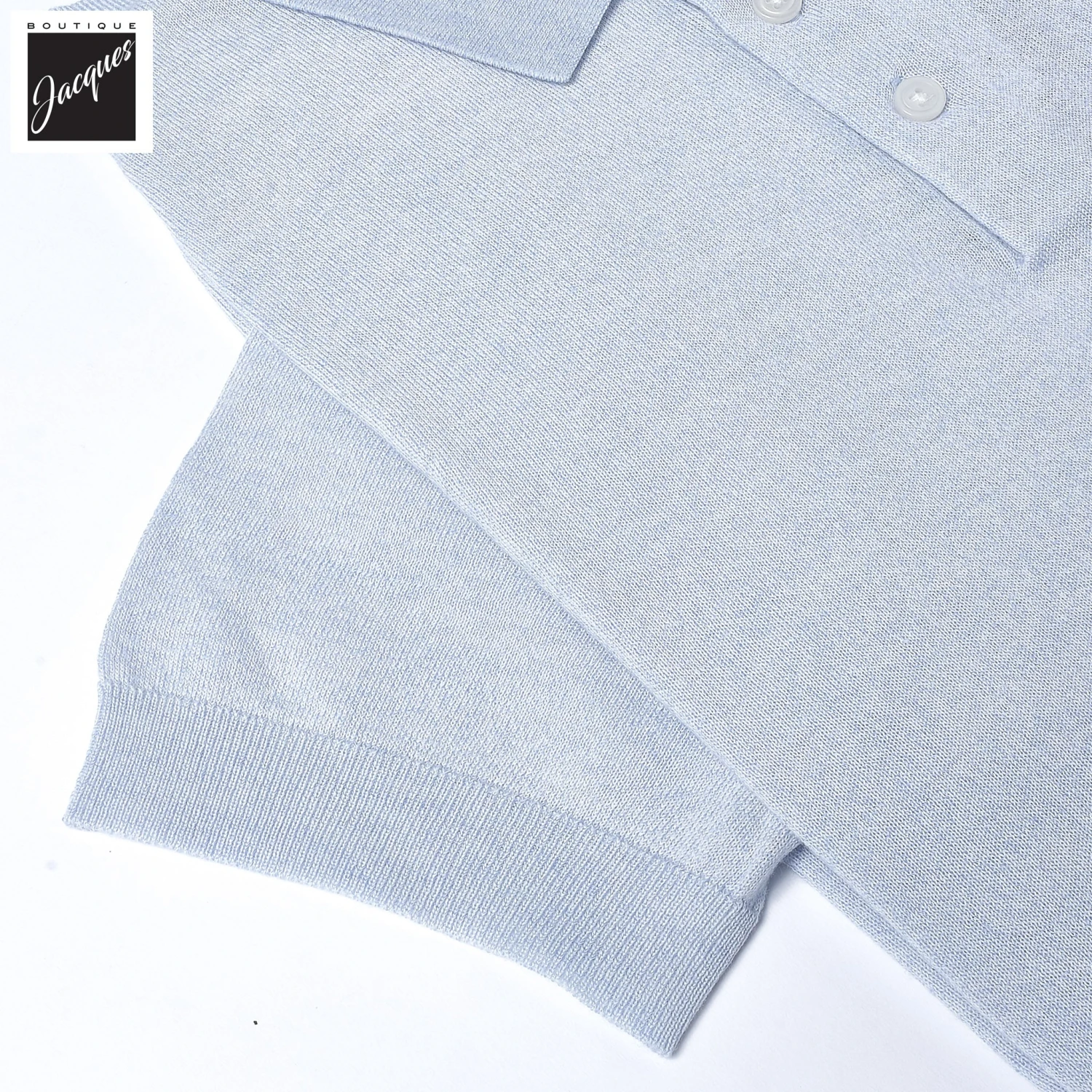 Ocean Blue Cupro-Merino Knit Polo Shirt - Patrick Assaraf 11 Ocean Blue Cupro-Merino Knit Polo Shirt - Patrick Assaraf - Image 9