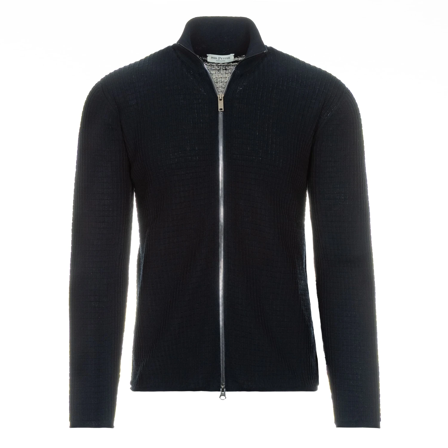 Navy Waffle Cotton Full-Zip 3D Knit Sweater - Phil Petter 6 Navy Waffle Cotton Full-Zip 3D Knit Sweater - Phil Petter - Image 4